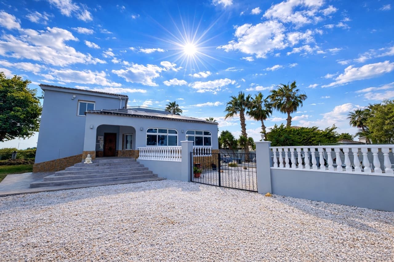 Set on an impressive 5,800 m² plot, this exceptional 4-bedroom, 4-bathroom finca near Catral offers privacy, space, and breathtaking mountain views, along with a fully self-contained guest apartment—making it ideal for extended family, visitors, or rental potential.A long private driveway leads you through the grounds to the main residence, where ample parking awaits. The entrance opens into a bright glazed terrace, a perfect year-round relaxation space that seamlessly connects to the home’s stylish and modern interior.Inside, you’ll find a beautifully designed open-plan living and kitchen area, featuring a large statement island that doubles as a breakfast bar—perfect for entertaining or family life. On the main level, there are two spacious bedrooms and two fully renovated bathrooms, including one en-suite.Upstairs, the master suite provides a peaceful retreat with its own en-suite bathroom and direct access to a generous private solarium, where you can soak in sweeping panoramic views of the surrounding mountains and countryside. The property also benefits from a substantial underbuild, offering excellent potential to create additional living space, a home gym, cinema room, or workshop—tailored to your needs.Outside, the finca truly shines. The landscaped grounds feature a large terraced entertainment area complete with an outdoor bar, pergola, table tennis area, and multiple seating zones—ideal for hosting gatherings or simply enjoying the tranquil surroundings. At the heart of the garden lies a beautiful private swimming pool, perfect for cooling off while enjoying the Mediterranean sunshine nearly all year round. Additional highlights include:A self-contained apartment with its own lounge, kitchen, bedroom, bathroom, and WCAir conditioning and ceiling fans installed throughout the home for year-round comfortPart-furnished sale for added convenienceThis unique finca combines traditional charm with modern comforts, generous living space, and outstanding outdoor amenities—making it a rare and highly desirable opportunity in the Catral area. Early viewing is strongly recommended to fully appreciate everything this remarkable property has to offer.