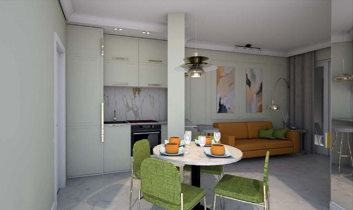 Modern studio apartment in the center of Torrevieja with designer renovation. The apartment with an area of 32 m2 is sold with furniture and household appliances.Walking distance to the central beach and promenade;600 m to the hospital, schools, restaurants;Good transport links.The apartment has undergone a major renovation.Underfloor heating in all rooms;Bathrooms equipped with everything necessary;Air conditioning;Electronic locks and video surveillance;Lift with street access.Online reservation is possible, as well as purchase on credit from a bank at 4-6% per annum.