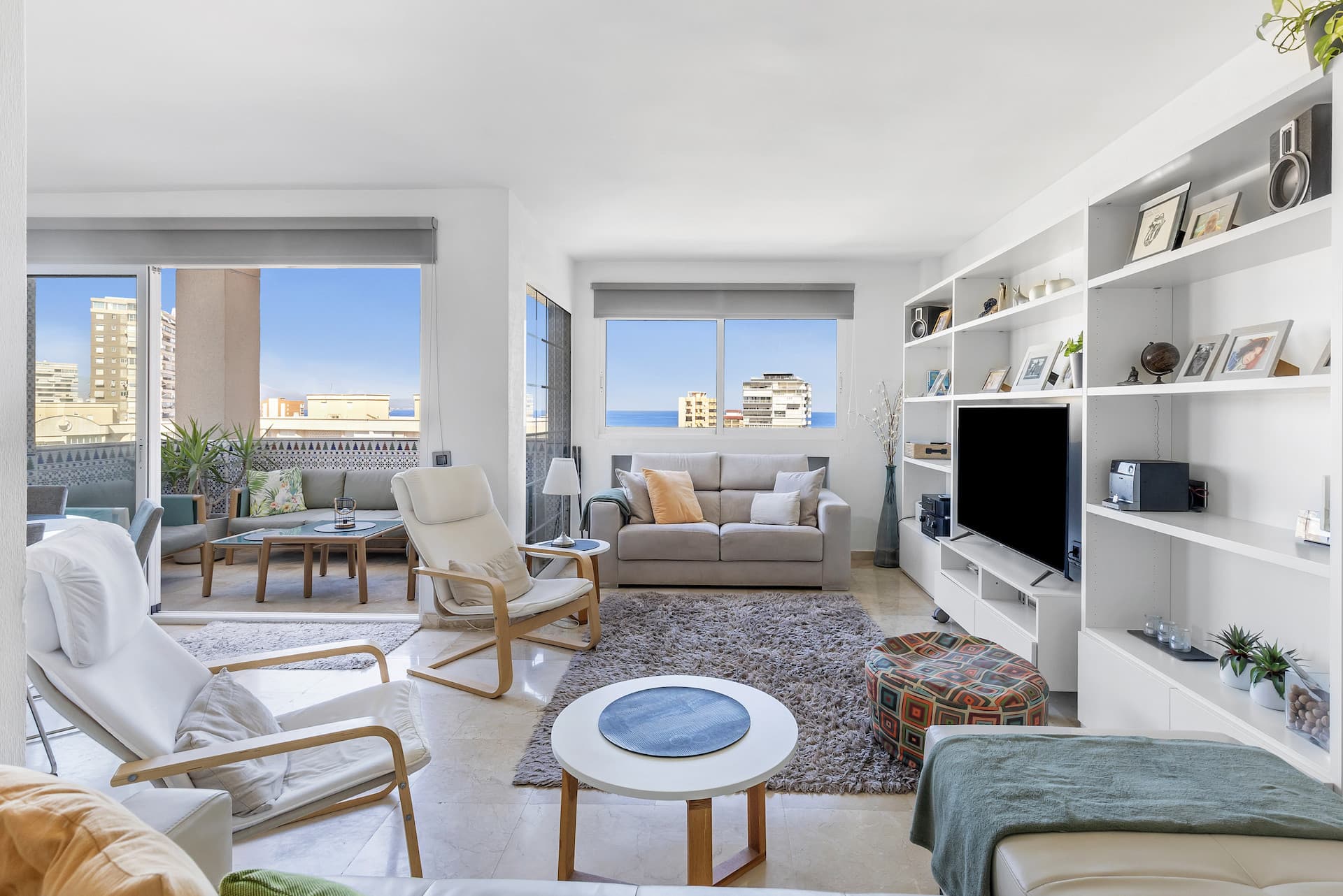 Are you dreaming of an apartment that combines comfort, style, and an almost perfect location? Here is an offer that meets these expectations:A unique, two-level penthouse with an area of ​​160 m2 for sale in the prestigious location of Playa San Juan de Alicante, AV BENIDORM 11. The apartment is located on the 8th floor in the Copernico II building, in a gated community with a swimming pool, garden and parking for residents.Unrivaled location on Avenida Benidorm, in the third line from the beach, 300m walk to the promenade.Location: Playa San Juan — one of the most desirable neighborhoods. Close to the beach, promenade, restaurants, cafes, and amenities.Style: Modern and elegant — the apartment is tastefully decorated in light colors with plenty of natural light. Large windows/glazed balconies/terraces (if any) enhance the space and light.Layout: Open living spaces (living room + dining room + kitchen) create a spacious and comfortable common area, separated from the private area (bedrooms, bathrooms) — ensuring peace and privacy.Interiors: High-quality materials, modern finishes — e.g., natural stone floors, fittings, built-in furniture, designer details. Fully equipped, functional kitchen. Stylish, well-maintained bathrooms.The terrace offers sea views — the perfect place to relax in the morning and evening.On the first level there are:- Living room with terraceA spacious and bright living room with large windows that open onto a terrace with a beautiful view of the Mediterranean Sea. It is the perfect place to relax with your morning coffee or dinner overlooking the sea.- KitchenA modern, fully equipped kitchen with high-quality appliances. Next to the kitchen is a practical gallery/laundry room.On the second level there are:- 3 BedroomsOn the upper level there are three comfortable bedrooms, decorated in bright colors. Large windows make the interiors sunny, and the rooms offer views of both the sea and the mountains.BathroomsThe apartment has two modern bathrooms – one on the lower level and the other on the first floor, next to the bedrooms. Finished in light colors, they are elegant and functional.Advantages of the estate:- Very intimate building- Swimming pool surrounded by greenery- Well-kept garden- Elevator- Closed and secure area- Parking spaces for residents.Playa San Juan is one of the most desirable locations on the Costa Blanca. It is famous for its wide, sandy beach stretching for kilometers, ideal for walking, water sports, and active family recreation. The seaside promenade is just a few steps from the apartment. The area offers a rich infrastructure: restaurants and tapas bars, shops and shopping centers, schools, including international ones, the Alicante Golf course, excellent transport links – trams and buses provide quick access to the center of Alicante and the airport. The tram stop is within walking distance of the complex (200m). Apartment size: 160 m² Number of bedrooms: 3 Number of bathrooms: 2 Floor: 8This is an ideal proposition for those looking for a comfortable place to live all year round, as well as for a holiday getaway.