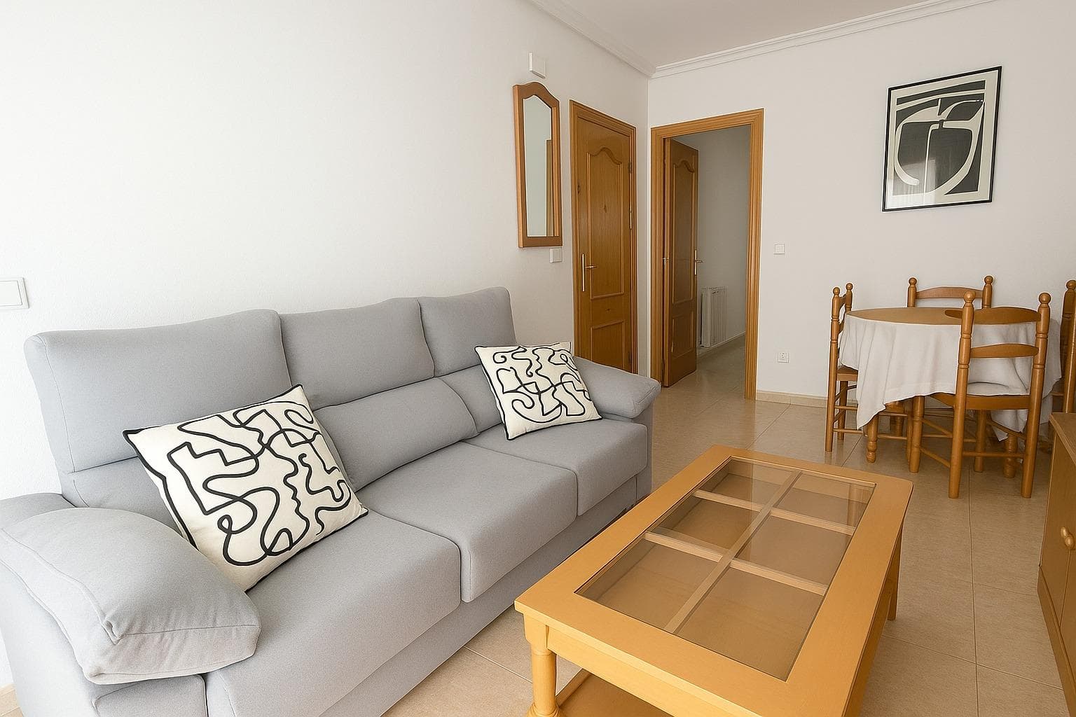 We present this apartment, which is in impeccable condition. With a north-facing orientation, you'll enjoy exceptional natural light throughout the day without feeling the heat. The apartment features one spacious bedroom, a full bathroom, a separate kitchen, and a welcoming living room with access to a private, enclosed balcony—ideal for relaxing. This apartment is surprisingly spacious for a one-bedroom unit. The layout has been designed to maximize the use of every square meter, providing both comfort and functionality. Located in a quiet yet central area, just an 8-minute walk from the center of Torrevieja and the popular Acequión Beach, you'll also have all the necessary amenities at your fingertips: supermarkets, schools, parks, and more. The building has an elevator and is accessible for people with reduced mobility, adding extra convenience and accessibility. Main features: - 1 bedroom - 1 full bathroom - Separate kitchen - Glazed balcony - North-facing (very bright) - Elevator - Wheelchair accessible Don't miss the opportunity to visit and make this apartment your new home. Contact us for more information or to schedule a visit!
