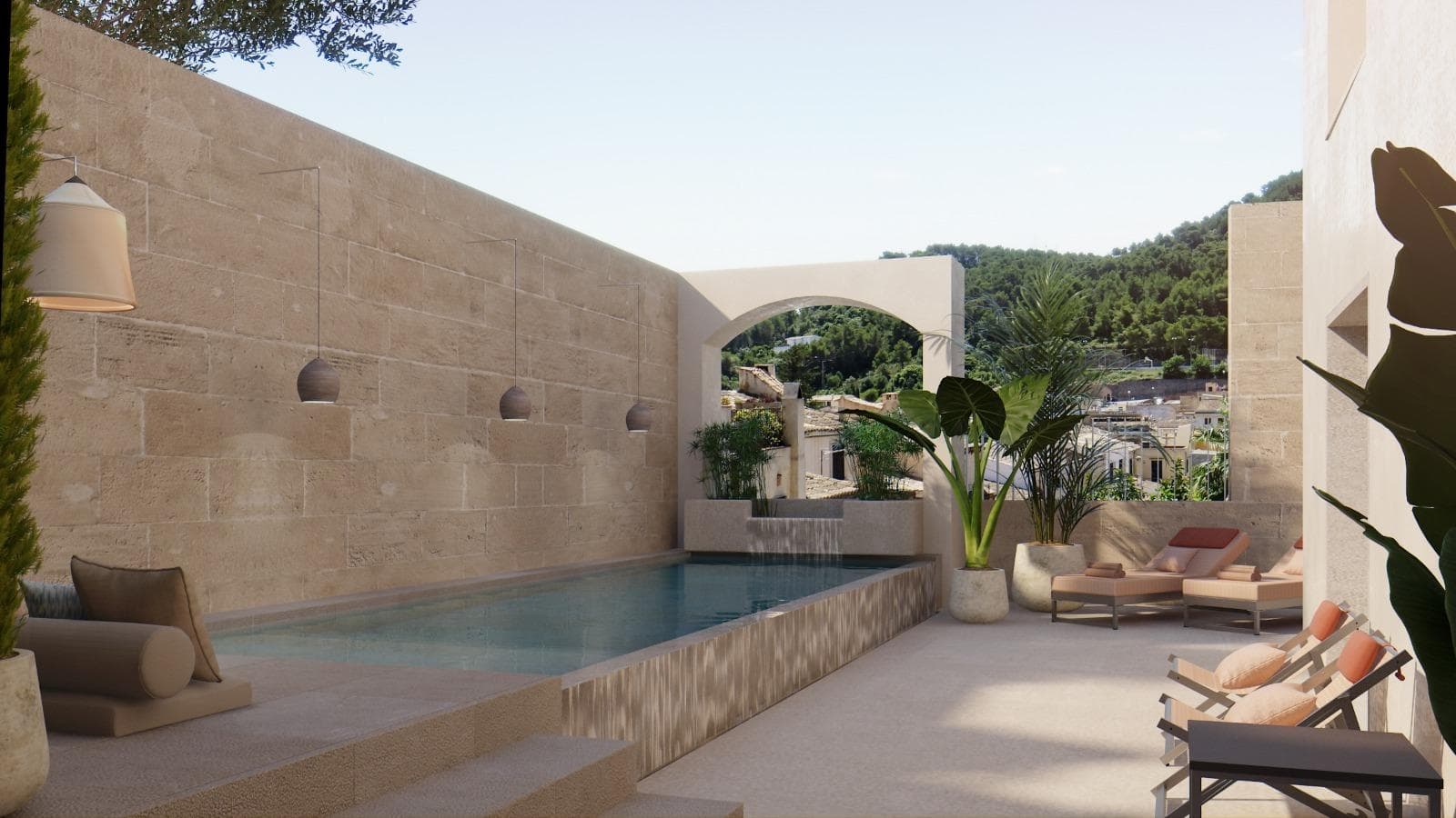 We present you with a spectacular triplex apartment, fully renovated, located in an old building that was originally the former school of Capdepera. Situated in the heart of the old town of Capdepera, at the foot of the majestic Castle that dominates the area.This property combines the tranquility of an oasis in a medieval setting with the convenience of being just a few minutes' walk from the village center and a 3 km drive from the idyllic beaches of Cala Ratjada.The house has been designed with traditional materials, complying with the latest building and heritage regulations. It is distributed over three levels: basement, ground floor, and first floor.In the basement, you will find a spacious garage with space for three vehicles. There is also an extensive wine cellar, which can serve different purposes. This floor has direct access to the house, ensuring comfort and security.The ground floor opens to a spacious and bright living-dining area, which connects with a designer kitchen, fully furnished and equipped with high-end appliances. From the various rooms, you can enjoy and access the porch, which is located next to a large pool and a fantastic terrace, ideal for relaxing and enjoying the fresh garden aroma. Additionally, on the porch, you will find an old oven, carefully preserved as a nod to the property's original history.This floor also features a guest toilet and two double bedrooms, both with en-suite bathrooms. One of them also has a dressing room and direct access to the terrace.The property has three terraces, bringing a lot of natural light into the house: one large terrace on the ground floor that connects with the porch and pool terrace, and another on the first floor.On the first floor, there are two more double bedrooms, both with en-suite bathrooms, and one with a dressing room, ensuring maximum comfort and privacy. Both rooms also have direct access to the terrace, from which you can appreciate the majestic and idyllic pool.The entire property has been designed with luxury finishes, from modern lighting to state-of-the-art plumbing. It has an aerothermal heating system, ensuring energy efficiency. Although the shutters and windows are made of wood, respecting the old town regulations, the glass is Climalit, ensuring sound and thermal insulation, providing a significant improvement in energy savings.The porcelain stoneware flooring adds elegance and distinction, while the kitchen has been furnished with a modern design that exudes sophistication in every detail.Important: The purchase taxes, notary, and property registration fees are not included in the price.If you are looking for a home in a unique setting, combining medieval charm with modern conveniences, don't hesitate to visit it. Additionally, as builders, we offer comprehensive advice for any renovation or customization you may wish to carry out.