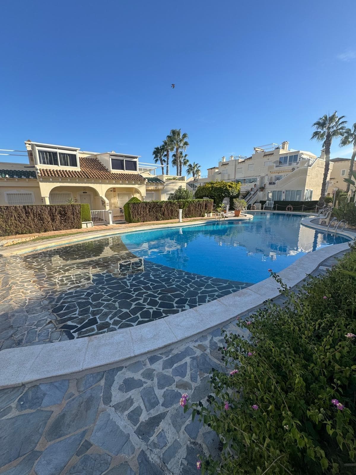 Discover this charming two-bedroom apartment located in the exclusive Miraflores residential area, Playa Flamenca. With a constructed area of ​​70 m² and completely renovated, this property offers a modern and functional style to fully enjoy the coastal setting. The home features a large private solarium where you can relax in the sun while enjoying distant sea views. It also has front and rear terraces perfect for unforgettable moments outdoors. The communal beach-style pool is ideal for cooling off on warm summer days with family or friends. The apartment also includes private parking and nearby facilities such as buses, shopping centers (just two minutes from La Zenia Boulevard Shopping Center), schools, and other essential services. With its privileged location just 1,500 meters from the Mediterranean Sea and all the necessary amenities within reach, this property represents an excellent opportunity both as a permanent residence and as a holiday investment. Shall we schedule your visit?