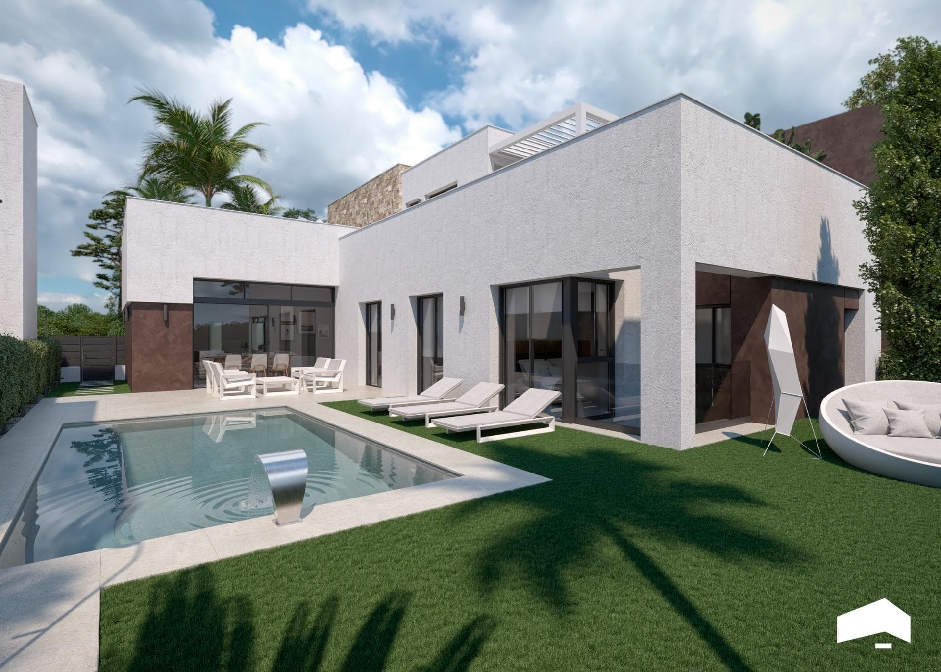 NEW BUILD VILLAS IN PRIVATE GATED RESORT IN PROVINCE OF MURCIA

New Build villas in private gated resort in the Murcia region, surrounded by excellent golf courses and just 10 minutes from the sandy beaches of the Mar Menor Sea.

Villas build over of 2 floors and has 3 bedrooms, 2 bathrooms and a guest toilet and are designed with a contemporary style and open concept, consisting of a fully equipped kitchen and living-dining room, fitted wardrobes, private garden with the pool and off road parking space, private solarium.

Large villa of 146m² plus a very useful 120m² basement finished with smooth walls, water and electrical points. This offers the perfect opportunity to use as additional accommodation, office, gym, cinema room, children's playroom....

Located in a private gated resort, with a main access entrance and 24 hours security. The resort is designed around an impressive 126.000 m2 green area.

It comprises walking and cycling paths, sport facilities, paddle and tennis courts, a mini-golf course, gardens, dog parks, leisure areas, clubhouse…. Also in the central area is the jewel of the resort, a crystal-clear artificial lake of almost 17.000m2 of water surface, surrounded by white sandy beaches and palm trees, bringing a piece of the Caribbean to the Murcia Region.

There are 2 islands in the lake, one of them has its own bar, there are also “beach Chiringuitos” spread around the lake.

The resort is strategically located less than 4 km from the beach and the town of Los Alcázares, where you can practice various water sports, surrounded by several golf courses and the city of Cartagena less than 15 minutes by car and 22 km from Murcia airport, therefore having a wide cultural, gastronomic and sports offer within reach.