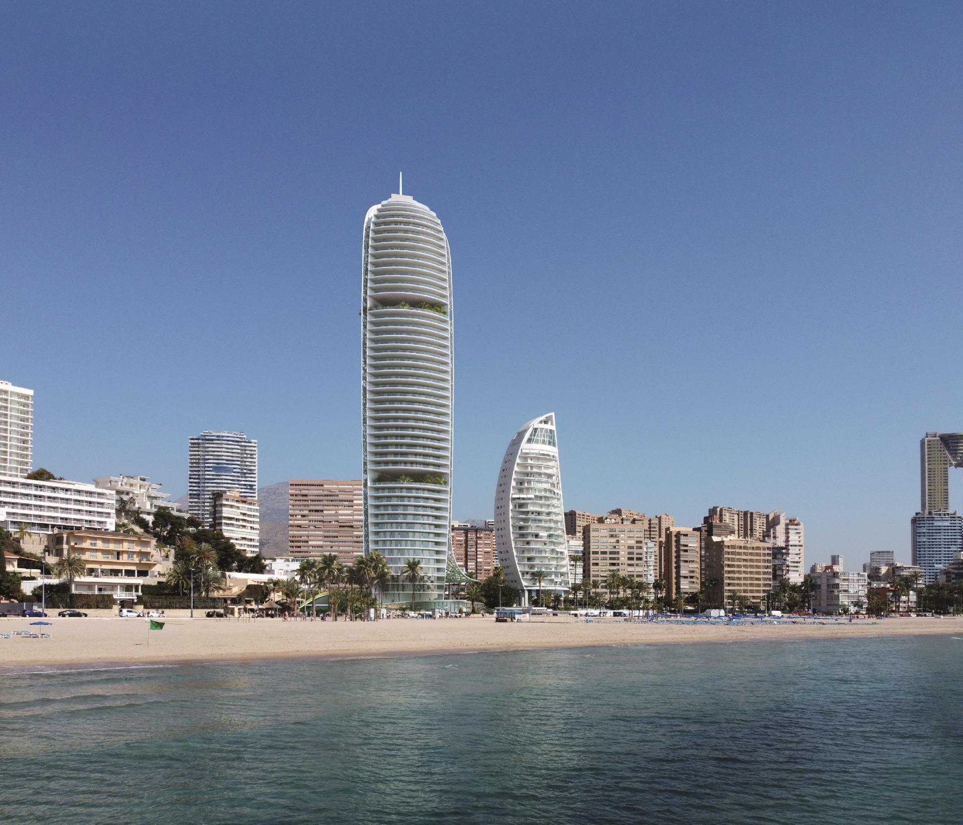 NYBYGD LUKSURIØST BOLIGKOMPLEKS I FRONTLINJEN I BENIDORM

Et nytt fremtidsikon på Benidorm Skyline som vil bli levert om 3 år.

New Build Luxury Frontline Private Residences &amp; Hotel kompleks i Benidorm med 1,2 og 3 roms leiligheter med fantastisk havutsikt.

Moderne bygning på mer enn 44 etasjer, 158 meter høy, mer enn 200 leiligheter og et eksklusivt hotell, på den siste tomten som vil ha direkte utsikt over Poniente-stranden i Benidorm.

Boligkomplekset vil også ha badstue, spa, lobby, treningsstudio, yoga- og pilatesområde, kontorfellesskap, hager, himmelhager, tennis- og paddle tennisbane, sosial klubb, restaurant, store lagerrom og parkeringsplasser med elektrisk lading for ca. 180 biler.

Også vil ha et auditorium og en Beach Club med tre forskjellige områder av gress, sand og tre med direkte tilgang fra stranden, hvor du kan nyte solnedgangslyset og middelhavsstilen.

Utformingen av bygningen vil ha en ny landskapsfunksjon: rundt bygningen vil sanddyner bli gjenskapt etter inspirasjon fra Middelhavet, som vil gå i dialog med landskapet på Poniente-stranden. Omgitt av en idyllisk enklave vil gjestene og beboerne også kunne nyte ferskvannet i de to svømmebassengene (ett på 1000 m2 eksklusivt for eierne; og et annet utendørsbasseng, i strandklubben, på ca. 1500 m2). 

Beboerne vil bo i det naturlige økosystemet som tilbys av hagene, og energieffektiviteten som allerede er demonstrert av det første prosjektet til denne byggherren, som i 2022 mottok Macael-prisen fra kongen og dronningen av Spania i kategorien "Bærekraft" for å være det første høyhuset i Spania med Leed Gold-sertifikat.

Det er den siste muligheten til å få leilighet i frontlinjen med fantastisk havutsikt i Benidorm!

Benidorm tilbyr uendelige muligheter: fra å ta en spasertur langs promenaden, svømme i det krystallklare vannet, vannsport, en båttur til øya Tabarca, eller en spasertur gjennom Benidorms historiske bydel, som ligger på en odde, står gamlebyen i stor kontrast til de brede avenyene i den største turistbyen.

De fine sandstrendene, det krystallklare vannet, det privilegerte klimaet og den gode infrastrukturen har bidratt til å gi denne regionen - som også er utstyrt med en god infrastruktur med tjenester av høy kvalitet - sin velfortjente berømmelse.

Det er mange mesterskapsbaner i og rundt Benidorm som tilbyr en god utfordring for både seriøse og uformelle golfspillere.

Alicante flyplass ligger 60 km unna.