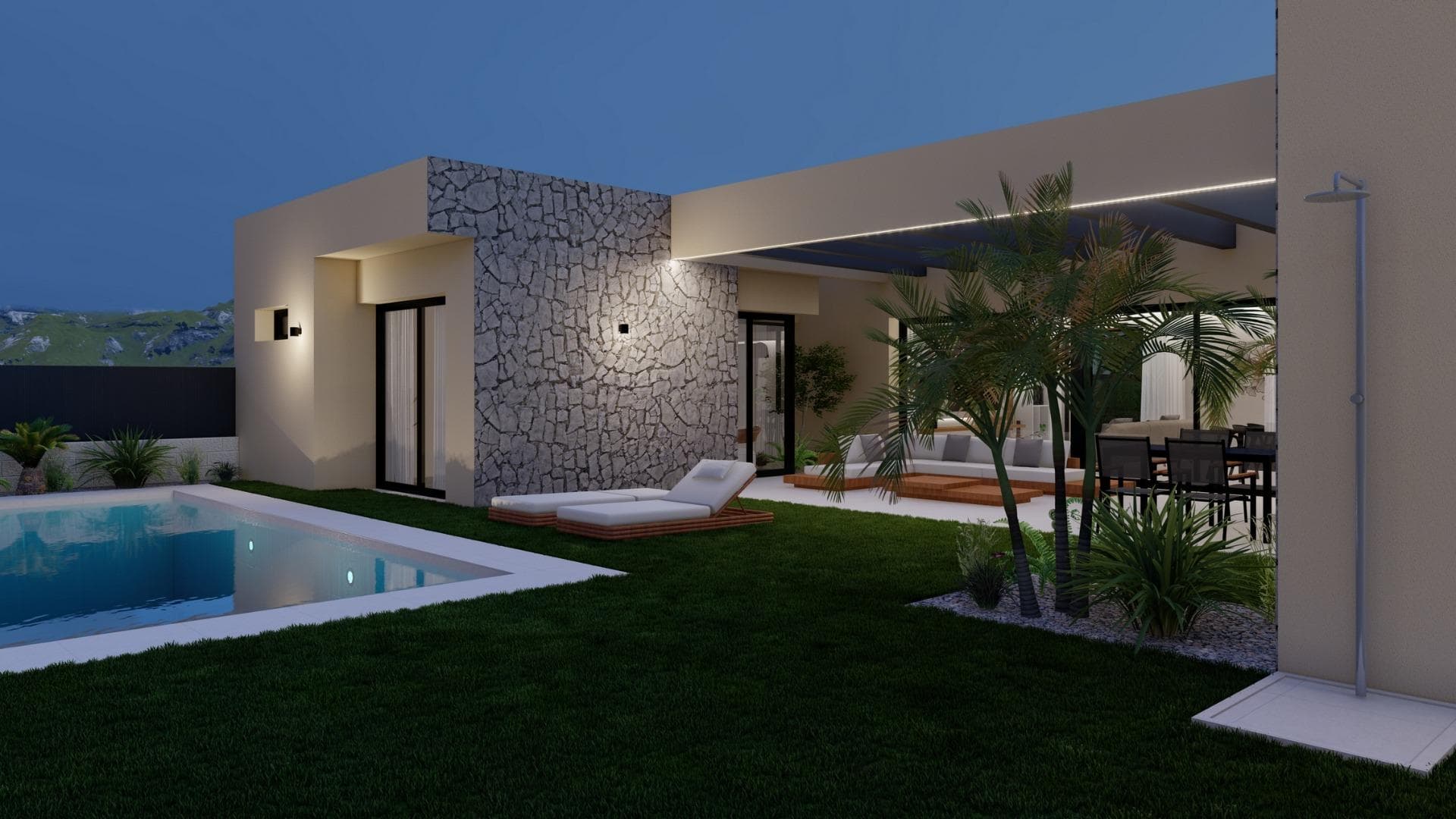 NEW BUILD VILLAS IN ALTAONA GOLF RESORT, MURCIA

 New Build residential of beautiful villas in Altaona Golf resort, Murcia.

 Villa has 4 bedrooms, 3 bathrooms, open plan kitchen with the lounge area abd direct access to the garden with private pool and parking space. 

 Villas are designed specifically to provide endless views of the golf course, lakes and distant countryside, from inside or out.

 South-facing gardens and terraces ensure that you can enjoy the warm winter sun, and generous glass windows provide additional views over the region from the comfort of the interior.

 Villas have been crafted to maximize comfort, privacy and efficiency. indigenous plants have been placed on the rooftops to create the feeling of another natural space

 Located in a privileged environment where we can live quietly, in contact with nature and the mountains, we achieve quality of life, fresh air and open spaces.

 Exclusive New Build residential located in Altaona Golf just 15 minutes by car from the centre of Murcia capital and 15 minutes from the beaches you can enjoy the tranquillity and security offered by the Golf Course that has 18 holes and the comfort to live close to all services.

 Included in the spacious resort are all kinds of services such as a shopping center, tennis, paddle and basketball courts. The front gate is always staffed, making Altaona a place where children can safely play outside. In total, some 500 homes are added to make up the Altaona resort, spread over an area of ​​3.6 million m2.

 Here are a few local highlights:
 • Murcia center: 15 minutes.
 • Beach: 20 minutes.
 • Corvera Airport: 20 minutes.
 • Alicante Airport: 45 minutes.
 • Shopping Center (La Alberca): 8 minutes.
 • Hospital: 10 minutes