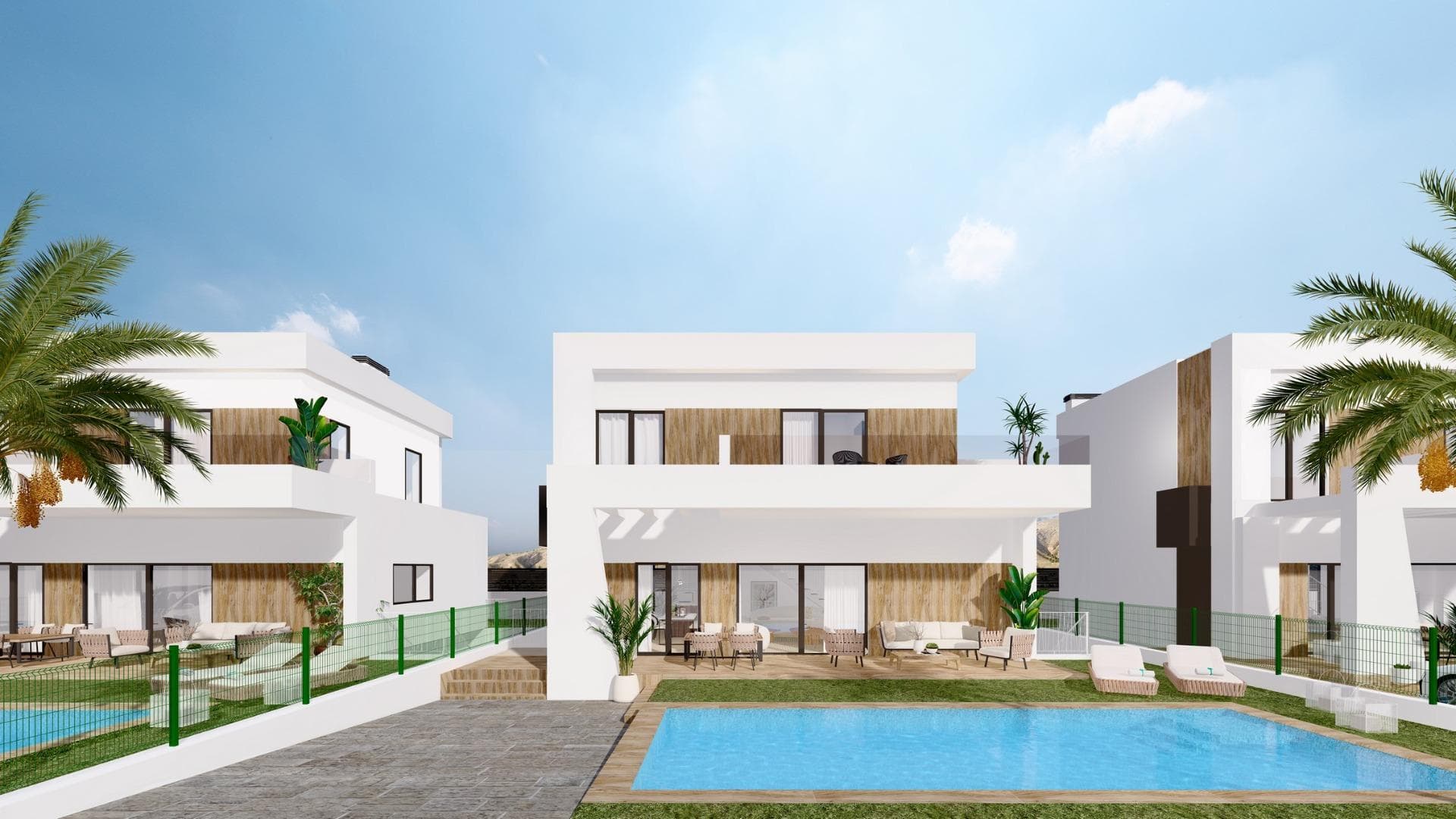 VILLAS DE OBRA NUEVA EN FINESTRAT

Residencial de villas modernas ha sido meticulosamente diseñado para captar la belleza de Sierra Cortina y el Mediterráneo en cada rincón. 

Los chalets se distribuyen en 2 plantas y disponen de 3 dormitorios, 3 baños, cocina americana con salón, armarios empotrados, cocina equipada, jardín privado con piscina y parking.

Estas villas cuentan además con un sótano y un patio inglés, que proporcionan espacios adicionales y diversas posibilidades para personalizar la vivienda según sus gustos y necesidades.

Residencial situado junto a dos campos de golf, parques temáticos, un gran centro comercial y a pocos minutos de las playas de Benidorm

Finestrat situado en la comarca de la Marina Baixa de la Costa Blanca, cerca de la vecina Benidorm y a unos 40 kilómetros de la ciudad de Alicante y del aeropuerto internacional.

Benidorm está a sólo cinco minutos en coche de las propiedades y ofrece todos los servicios que pueda necesitar, incluyendo tiendas, bares, restaurantes, supermercados, bancos, farmacias y varias escuelas privadas internacionales.

Cerca de las playas de Levante, Poniente y Cala de Finestrat, con más de 6km de longitud que se encuentran entre las mejores de Europa galardonadas por la Unión Europea con Banderas Azules.

Todos los servicios de ocio como los parques temáticos de Aqua Natura, Terra Mítica, Terra Natura, Aqualandia y Mundomar, los campos de Golf Sierra Cortina y Villaitana, senderismo y escalada en el Puig Campana un marco natural incomparable o disfrutar de los deportes náuticos.