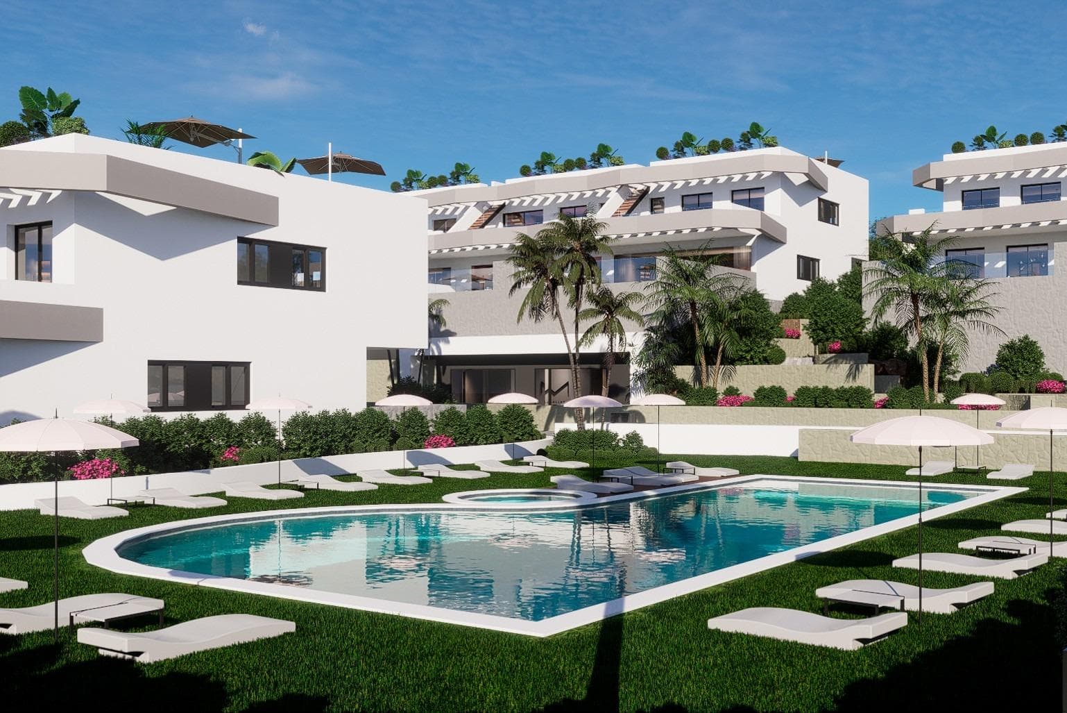 NEW BUILD RESIDENTIAL COMPLEX IN FINESTRAT&#13;&#13;New Build unique and exclusive high standing residential complex in Balcon de Finestrat. &#13;&#13;This complex of modern bungalows with 2 and 3 bedrooms, all with 2 bathrooms, open plan kitchen with the living and dining room.&#13;&#13;Top floor bungalows with private solarium and ground floor bungalows with private garden and possibility of private pool at an extra cost.&#13;&#13;Properties has loads of natural light and designer island in the kitchen.&#13;Lift in all homes. &#13;Sustainable construction with energy certificate A.&#13;Each property has private parking.&#13;Indoor Fitness Gym.&#13;Bio-healthy area for sports.&#13;Communal swimming pool.&#13;Indoor and outdoor LED lighting pack.&#13;High quality materials and brands.&#13;&#13;The properties have access to a large swimming pool and enjoy one of the best locations on the Costa Blanca. It is a great opportunity and privilege to be able to live with this environment of golf and beach, close to all amenities of all services considered one of the best places to invest.&#13;&#13;Finestrat located in the Marina Baixa region of the Costa Blanca.&#13;Benidorm is just a five-minute drive from the properties and offers all the services you would need including shops, bars, restaurants, supermarkets, banks, pharmacies and several private international schools.&#13;&#13;Close to the beaches of Levante, Poniente and Cala de Finestrat, with more than 6km in length that are among the best in Europe awarded by the European Union with Blue Flags.&#13;&#13;All leisure services such as the theme parks of Aqua Natura, Terra Mítica, Terra Natura, Aqualandia and Mundomar, Sierra Cortina and Villaitana Golf courses, hiking and climbing in Puig Campana an incomparable natural setting or enjoy of nautical sports.&#13;&#13;Distance to the sea 4 km, to the airport 26 km and to the golf 1km.&#13;&#13;Complex located 40 minutes from Alicante airport.&#13;