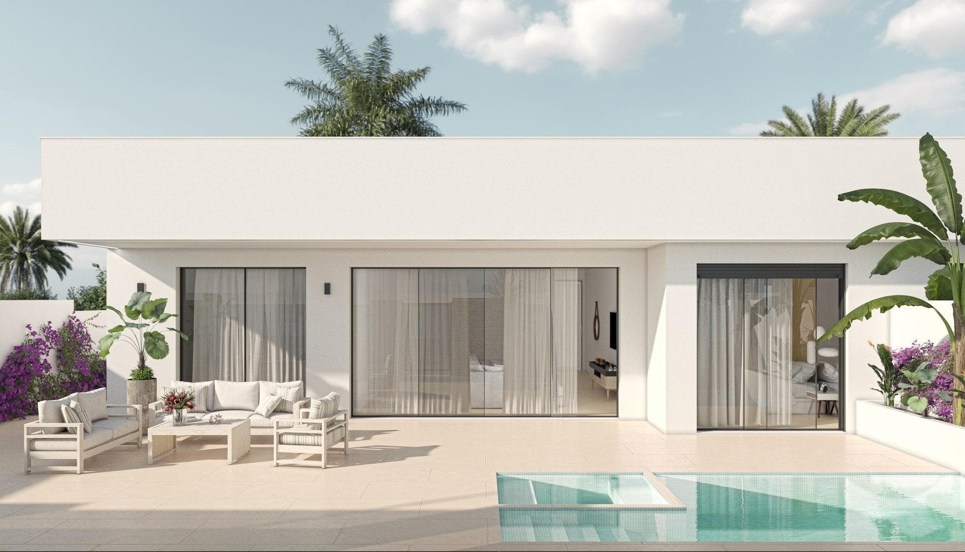 VILLAS PAREADAS DE OBRA NUEVA EN SUCINA

Villas pareadas de obra nueva de estilo contemporáneo con un diseño puro y elegante, con una distribución orientada a la luz mediterránea que invade todo el interior de la vivienda. Con zonas de día abiertas en las que la cocina se une al salón, creando un ambiente contiguo delimitado por una isla central, una zona increíble para disfrutar del desayuno o de una comida todos los días.
El salón-comedor se une al porche y a la terraza de la piscina, creando un único espacio.
Esta villa dispone de 3 dormitorios, 2 baños y un coqueto aseo exterior para dar servicio a la zona de la piscina. El dormitorio principal es muy luminoso, con baño en suite, vestidor y acceso directo a la terraza principal de la casa, donde se encuentra la piscina.
El increíble solarium en la parte superior de la casa, la hacen única e ideal para disfrutar del sol todo el año.

Un proyecto actual, elegante y construido con calidades a la altura de su diseño, que nos brinda una oportunidad única para una excelente calidad de vida, con espacios abiertos y aire puro.

 Sucina es un típico pueblo español a pocos kilómetros de las playas de la Costa Cálida y el Mar Menor. En los últimos años ha habido un amplio desarrollo como la popularidad de este hermoso pueblo ha crecido. El aeropuerto de Murcia está a sólo 25 km, y a través de la autopista AP-7, Pista Mediterráneo, el aeropuerto de Alicante está a sólo 45 minutos. Aunque pequeño, las instalaciones del pueblo han crecido para satisfacer las necesidades de una población cada vez mayor y donde el comercio artesanal sigue vivo y bien.

Si usted es un amante del golf, aquí tiene una amplia selección de campos de golf en la zona, el más cercano está a sólo 4 km de distancia.