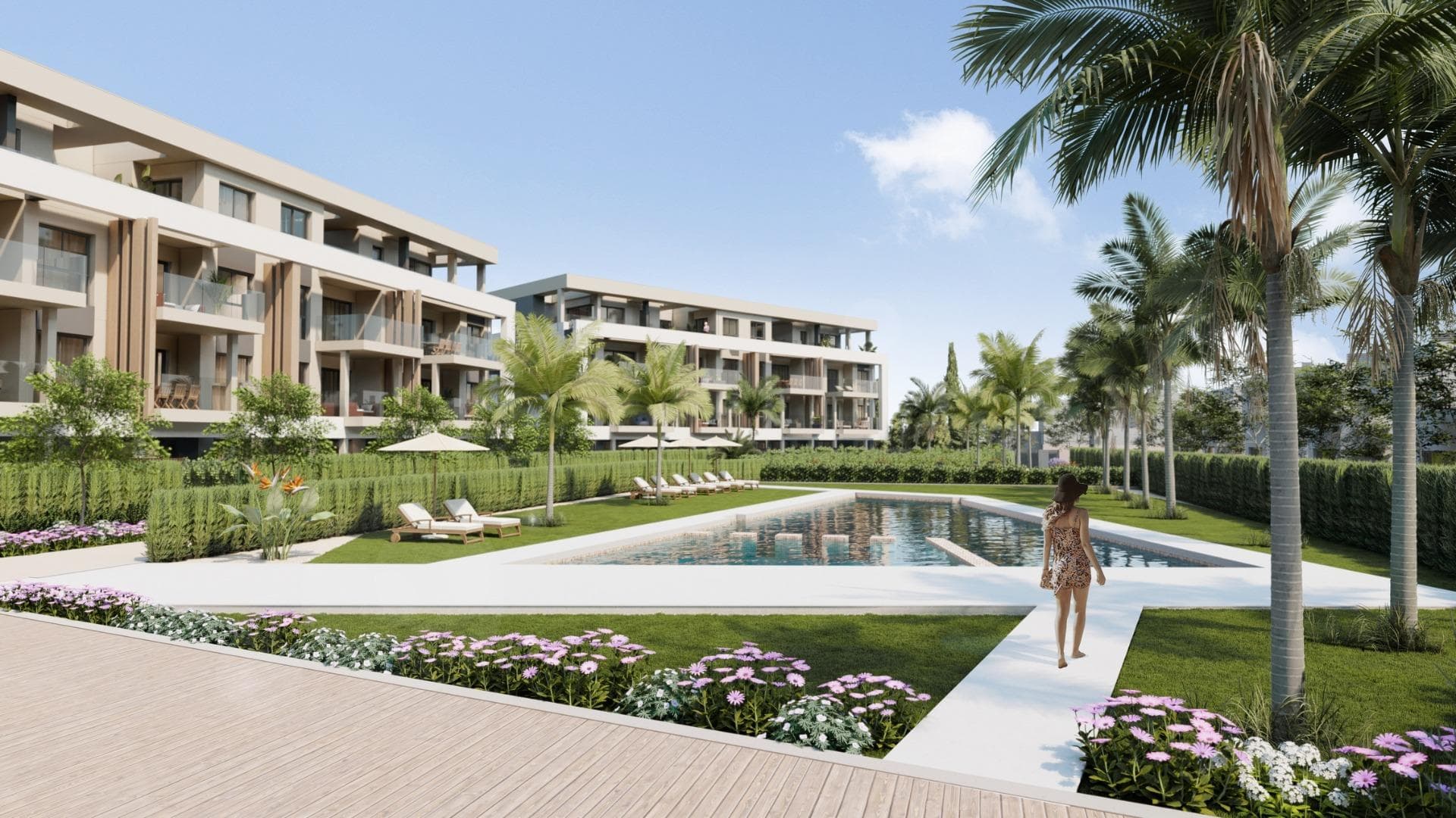 NEW BUILD RESIDENTIAL IN PRIVATE GATED RESORT IN PROVINCE OF MURCIA

New Build residential complex consist of 42 luxury apartments and penthouses with 2 and 3 bedrooms, 2 bathrooms, open plan kitchen with spacious living room, fitted wardrobes and terraces.

Apartments on the ground floor having private garden, middle floors apartments with terrace and penthouses with a large private terrace.

This exclusive development has a landscaped communal area which boasts a fabulous contemporary pool, social club and green areas. 

All apartments come with underground parking and storage room.

Located in a private gated resort, with a main access entrance and 24 hours security. The resort is designed around an impressive 126.000 m2 green area.

It comprises walking and cycling paths, sport facilities, paddle and tennis courts, a mini-golf course, gardens, dog parks, leisure areas, clubhouse…. Also in the central area is the jewel of the resort, a crystal-clear artificial lake of almost 17.000m2 of water surface, surrounded by white sandy beaches and palm trees, bringing a piece of the Caribbean to the Murcia Region.

There are 2 islands in the lake, one of them has its own bar, there are also “beach Chiringuitos” spread around the lake.

The resort is strategically located less than 4 km from the beach and the town of Los Alcázares, where you can practice various water sports, surrounded by several golf courses and the city of Cartagena less than 15 minutes by car and 22 km from Murcia airport, therefore having a wide cultural, gastronomic and sports offer within reach.