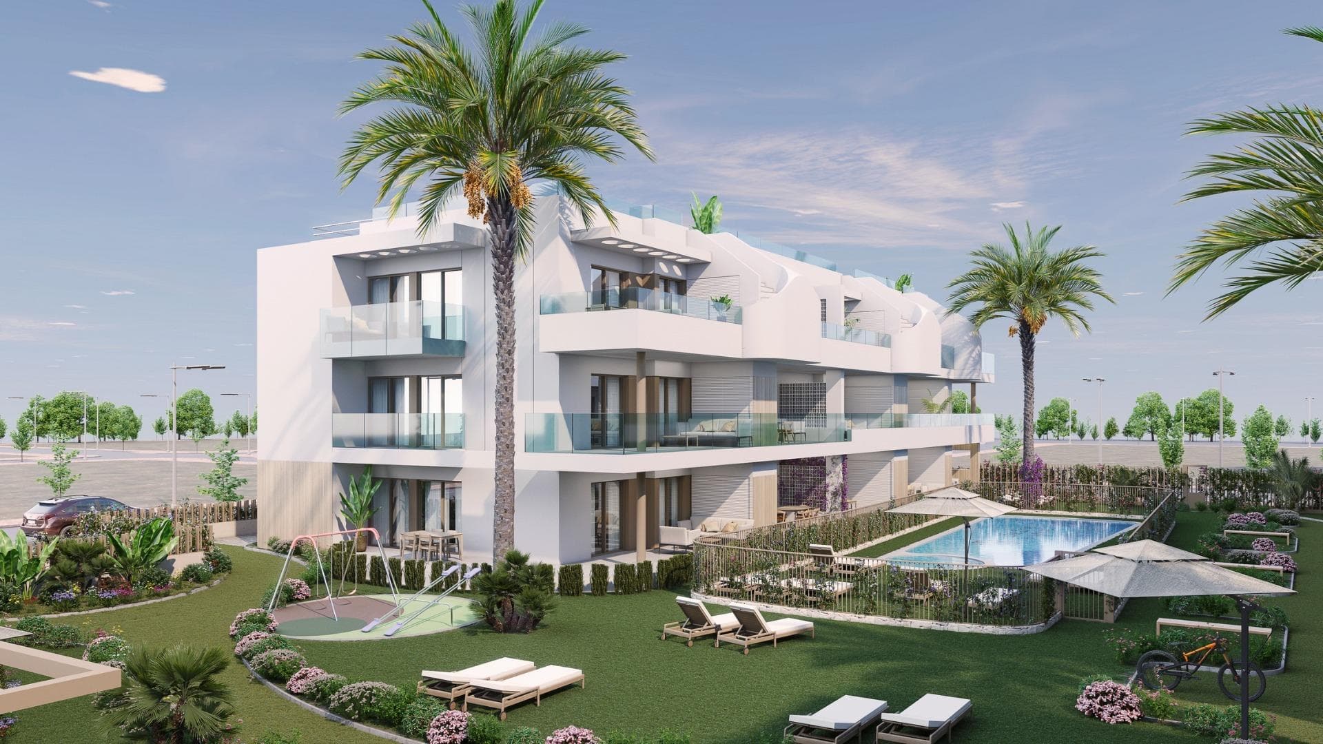 RESIDENCIAL DE OBRA NUEVA EN PILAR DE LA HORADADA

Residencial de obra nueva de apartamentos y áticos con excepcionales acabados en Pilar de la Horadada.

Apartamentos en planta baja con jardín privado, apartamentos en planta media con amplias terrazas y áticos en planta alta con solarium privado.

La cocina se entrega totalmente amueblada, dejando espacio suficiente para que usted elija los electrodomésticos según sus preferencias.

Sólo se han utilizado materiales nobles, como carpintería interior íntegramente de madera y ventanas exteriores Climalit/aluminio, ideales tanto por su diseño como por el alto nivel termo-acústico que poseen.

Todas las terrazas están orientadas al sur.

Puertas automáticas en el residencial, tanto para el acceso peatonal como para el acceso de vehículos.

El edificio está rodeado de zonas ajardinadas, contará además con piscina comunitaria, aparcamiento dentro del complejo y cada vivienda dispone de su propio trastero privado.

En las inmediaciones de este residencial encontrará todas las facilidades de transporte público, colegios, supermercados, centros comerciales, campos de golf y fantásticos parques municipales con sus zonas infantiles.

Todo a tu alcance para que disfrutes de una excelente ubicación.

Pilar de la Horadada es un típico pueblo español en la parte más meridional de la Costa Blanca.

La gran calle principal tiene supermercados, muchas tiendas, restaurantes y bares y algunas plazas encantadoras.

Las hermosas playas de Torre de la Horadada y Mil Palmeras con paseo marítimo de arena fina está a sólo 5 minutos.

Los aeropuertos de Corvera (Murcia) y Alicante están respectivamente a 40 y 55 minutos.