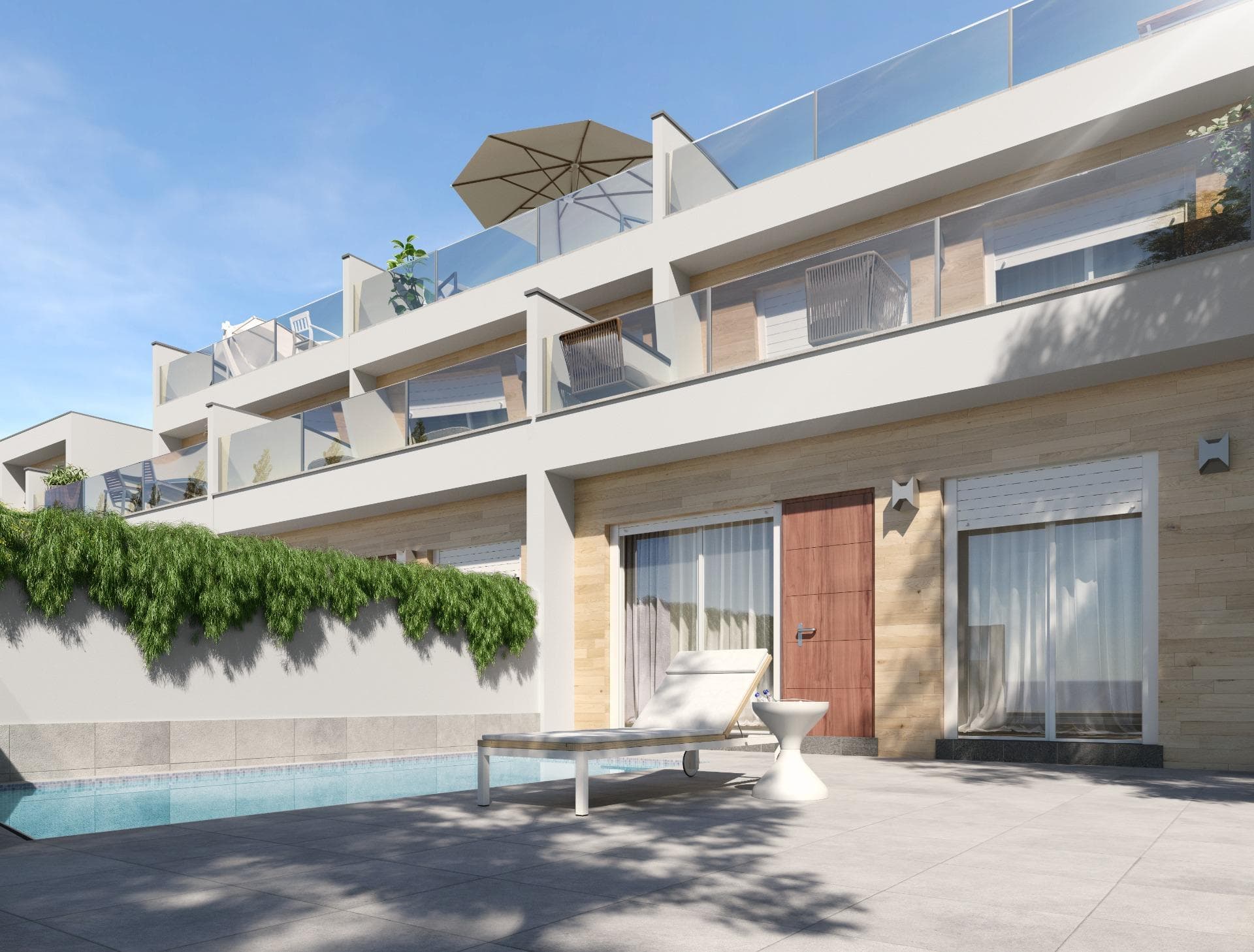 VILLAS PAREADAS DE OBRA NUEVA EN SAN PEDRO DEL PINATAR

Promoción de obra nueva de 8 chalets independientes y pareados en San Pedro Pinatar, todos con piscina privada, terraza, solarium y plaza de aparcamiento dentro de la parcela.

Cada vivienda dispone de 3 dormitorios y 2 baños completos, cocina americana con amplio salón, armarios empotrados.

La ubicación privilegiada de San Pedro del Pinatar en el Mar Menor y la costa mediterránea atrae a aquellos con un interés en la navegación y los deportes acuáticos, proporcionando amarres en el puerto deportivo y clubes náuticos, mientras que las playas y los baños de barro naturales atraen a aquellos que buscan sol seguro, mar y arena.

San Pedro del Pinatar tiene una comunidad establecida y ofrece una excelente gama de actividades, incluyendo piscina cubierta e instalaciones deportivas, así como un año
de actividades sociales durante todo el año gracias al agradable clima invernal. Los beneficios de los baños de barro, típicos de la región, o las tranquilas aguas del Mar Menor, han favorecido el crecimiento de Lo Pagán, que actualmente cuenta con todo tipo de comodidades. Además, cuenta con una excelente ubicación, a tan sólo 5 minutos del Centro Comercial Dos Mares.