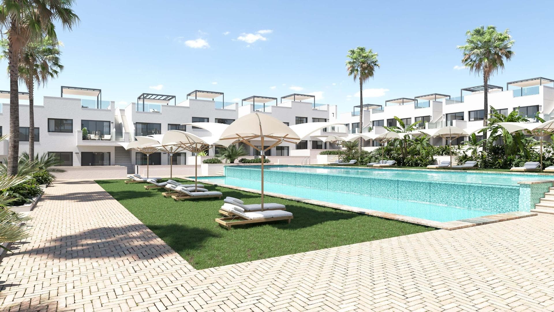 RESIDENCIAL DE OBRA NUEVA DE BUNGALOW EN LOS BALCONES

Descubra la perfecta armonía entre lujo y confort en nuestros apartamentos de planta baja con jardín o planta alta con balcón y solarium. 
Las residencias constan de 2 dormitorios y 2 baños, con la opción de un tercer dormitorio para adaptarse a sus necesidades. Cada apartamento ofrece espectaculares vistas de la laguna rosa de Torrevieja, creando una experiencia única donde la naturaleza se convierte en una parte integral de su vida diaria.

Las zonas comunes son una extensión de su propio oasis privado. Sumérjase en nuestra piscina infinita mientras disfruta de las vistas panorámicas de la laguna rosa, juegue con los más pequeños en el parque infantil o pasee por las zonas verdes ajardinadas.

Estratégicamente enclavado, le sitúa a pocos minutos de las playas de Torrevieja, del bullicioso centro comercial Zenia Boulevard, y de una gran variedad de servicios como supermercados, farmacias y restaurantes. La proximidad a campos de golf y la salida de la autopista al aeropuerto de Alicante le aseguran un fácil acceso a todo lo que le gusta.

Estas propiedades son más que un hogar; es un estilo de vida que abarca la belleza natural, el confort moderno y la comodidad. Exceptional residential es el lugar perfecto para vivir la vida que siempre ha imaginado. Bienvenido al nuevo residencial, ¡donde cada día es una obra maestra de lujo y serenidad!