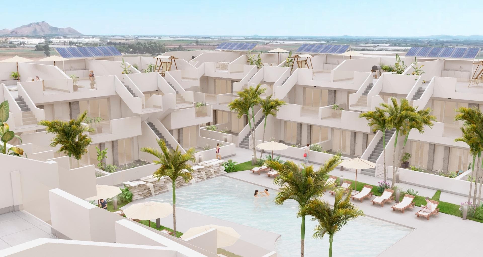 NYBYGDE BUNGALOWER I ROLDÁN

Nybygget inngjerdet boligkompleks med bungalowleiligheter i Roldán, Murcia. 
Disse eksklusive bungalowene er designet med 3 soverom og 2 bad, terrasse i første etasje og med 2 soverom og 2 bad og solarium i andre etasje.

Interiøret, som er elegant og funksjonelt, har gulv av høy kvalitet, fullt utstyrt kjøkken i hvitt kombinert med treimitasjon, inkludert elektriske apparater. Badene har servantskap med servant og belysning. Soverommene har garderobeskap med skuffer og skyvedører, og alle leilighetene har forhåndsinstallert klimaanlegg.

De utvendige omgivelsene er ikke mindre imponerende, med blant annet et felles svømmebasseng, et vakkert idrettsområde og en lekeplass på kunstgress.

Hver bolig har parkeringsplass.
Lagerrom er valgfritt mot en ekstra kostnad.

Roldan er en tradisjonell by med alle de lokale fasilitetene du trenger, inkludert supermarkeder, restauranter, barer, helseklinikk, apotek, politistasjon, bensinstasjon, mekanikere, tannleger, leger og mye mer.

De nærliggende golfanleggene La Torre og Terrazas er lett tilgjengelige, Corvera lufthavn ligger 15 minutter unna og strendene i Mar Menor bare 20 minutters kjøring unna.