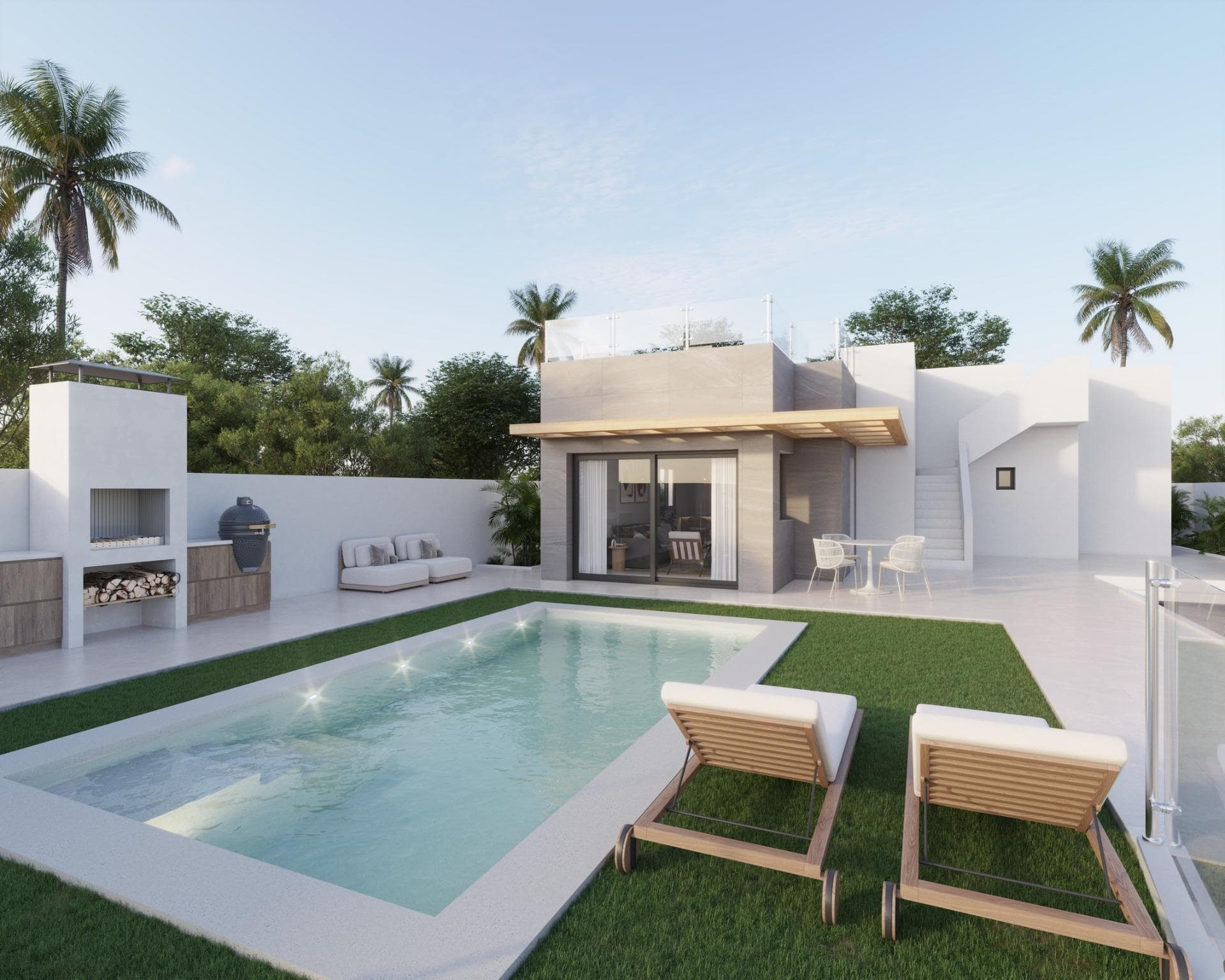 MEDITERRANEAN IN PURE STATE, INSIDE AND OUTSIDE YOUR HOME

 Halfway between the Sleeping Lion Peak and the Bay of Altea, Polop de la Marina is the municipality that houses this newly built villa.

 Located in a quiet residential area, surrounded by an incomparable environment, this villa is the perfect place to take a break after a day enjoying the Mediterranean in its purest form.

 Due to its location, just a few minutes from the best coves and white sand beaches (El Albir, Altea, Calpe and Villajoyosa) and close to excellent golf courses, sports centers and theme parks, this villa will become your ideal refuge to explore the culture, nature and gastronomy of the Costa Blanca.

 Its architectural design and wide distribution on one floor, allows that, through huge windows, all rooms have direct access to the private pool and barbecue area.

 In addition, the spectacular 60 m2 solarium with direct access from the garden will captivate you with its sunsets and views of the Mediterranean.

 With 400 m2 of plot and 100 m2 of surface the villa is distributed in living room - fully equipped kitchen, 3 double bedrooms and 2 bathrooms, both with underfloor heating system. The pre-installation of air conditioning and the best finishes on the market will make you enjoy all the comforts you deserve in a genuinely Mediterranean environment.
