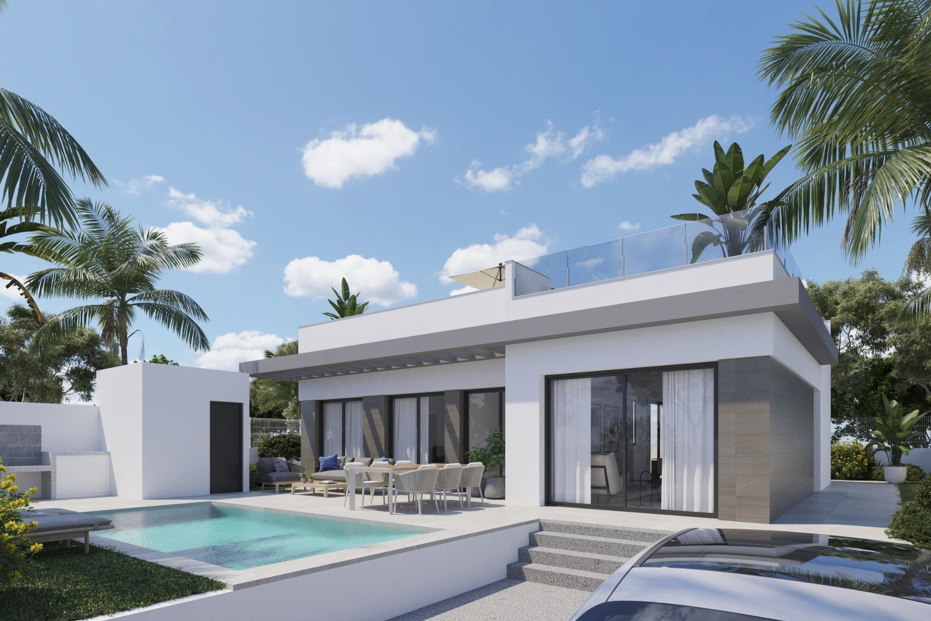 NEW BUILD VILLAS IN POLOP

Modern New Build villas in in Polop with wonderful views to the mountain and the sea.

Villas distributed in one floor, has 3 bedrooms, 2 bathrooms, open plan kitchen, living room, large solarium, private garden with the pool, BBQ and parking space.

The privileged location of the villa only 10 km from big cities like Benidorm or Altea, and a few minutes’ drive from towns like La Nucía or Alfaz del Pí, provide it with multiple services available just a few steps away.

The best beaches, shopping centres, medical facilities, restaurants…
Furthermore, if you are a sports lover, La Nucía has been declared the Sports Capital of the Costa Blanca and given the International Sports Tourism Award, with a calendar full of national and international sports competitions and events.

The city of Polop offers an amazing range of options for lovers of the great outdoors surrounded by nature and unparalleled peace.
The municipality enjoys a Mediterranean climate with cooler temperatures and cleaner air, despite being only 15 minutes from the coast.

It stretches from the rivers Guadalest and Algar to the town of Villajoyosa, including the beaches of Albir and Benidorm; inland it borders Callosa and Guadalest.
