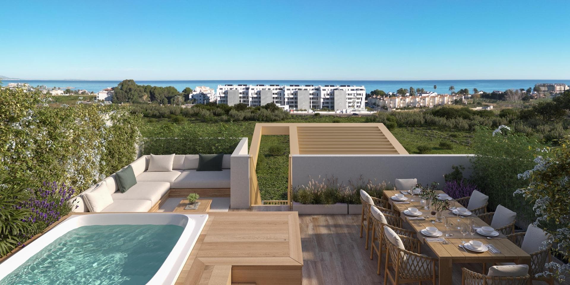 RESIDENCIAL DE OBRA NUEVA EN EL VERGEL

Conjunto residencial de obra nueva de 65 modernos apartamentos de 2 dormitorios y adosados de 2 y 3 dormitorios en El Vergel.

Siguiendo el enfoque de sostenibilidad y eficiencia energética del conjunto residencial los diseñadores han creado un proyecto donde predominan las viviendas unifamiliares adosadas. 
Este concepto residencial proporciona un entorno donde los espacios comunes son accesibles a todos los residentes, mientras que cada vivienda dispone de sus propios espacios privados, tanto interiores como exteriores, para el disfrute diario.

Las zonas comunes respiran un ambiente natural y acogedor. Al explorar sus diferentes áreas, encontrará espacios perfectos para pasear, hacer deporte y, sobre todo, montar en bicicleta.

Experimente un estilo de vida único en una comunidad residencial, donde cada detalle está pensado para su comodidad y disfrute. Sumérgete en la refrescante piscina, entrena en el gimnasio, relájate en la sauna y comparte momentos inolvidables con familiares y amigos en el club social.

Equipamiento:
Piscina
GIMNASIO
Sauna
Jardines
Club social en primera línea
Punto de playa
Energía sostenible

El complejo residencial disfruta de zona comunitaria que le permitirá disfrutar de la playa de La Almadraba en su más pura esencia. Los residentes tendrán acceso a este espacio a pie de playa donde podrán organizar sus propios eventos, aparcar sus bicicletas, guardar el material náutico y darse una ducha o un chapuzón en la piscina después de disfrutar del mar.

Una puerta al mar a orillas de la playa de La Almadraba en Denia.