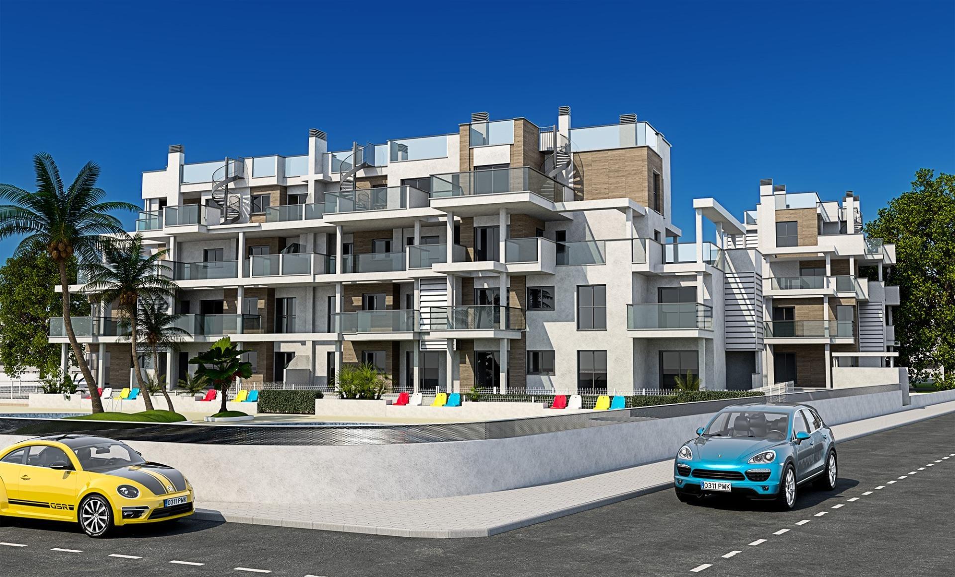 RESIDENCIAL DE OBRA NUEVA EN DENIAResidencial de obra nueva dispondrá de 29 bonitos apartamentos con piscina comunitaria. Apartamentos de obra nueva con 2 o 3 dormitorios, 2 baños, jardín o solarium y zona de aparcamiento opcional. También dispondrán de zona de lavandería, preinstalación de aire acondicionado.En una ubicación inmejorable, a 2 Km del centro urbano, y a 100 m de la playa.Denia es una popular localidad costera situada en la Costa Blanca, cerca de la ciudad de Alicante y dominada por la cordillera del Montgó.La ciudad cuenta con uno de los puertos más importantes de la región, con una gran flota pesquera y conexiones de ferry a Ibiza y Mallorca, el puerto y el puerto deportivo han hecho de Denia una ciudad próspera en los últimos 40 años.Con una temperatura media de 20ºC Denia es un destino ideal para vacaciones o para vivir todo el año, un atractivo centro turístico con un cautivador casco antiguo, buenos restaurantes y gloriosas playas que se extienden por muchos kilómetros.Denia se encuentra a 1 hora de los aeropuertos de Alicante y Valencia.