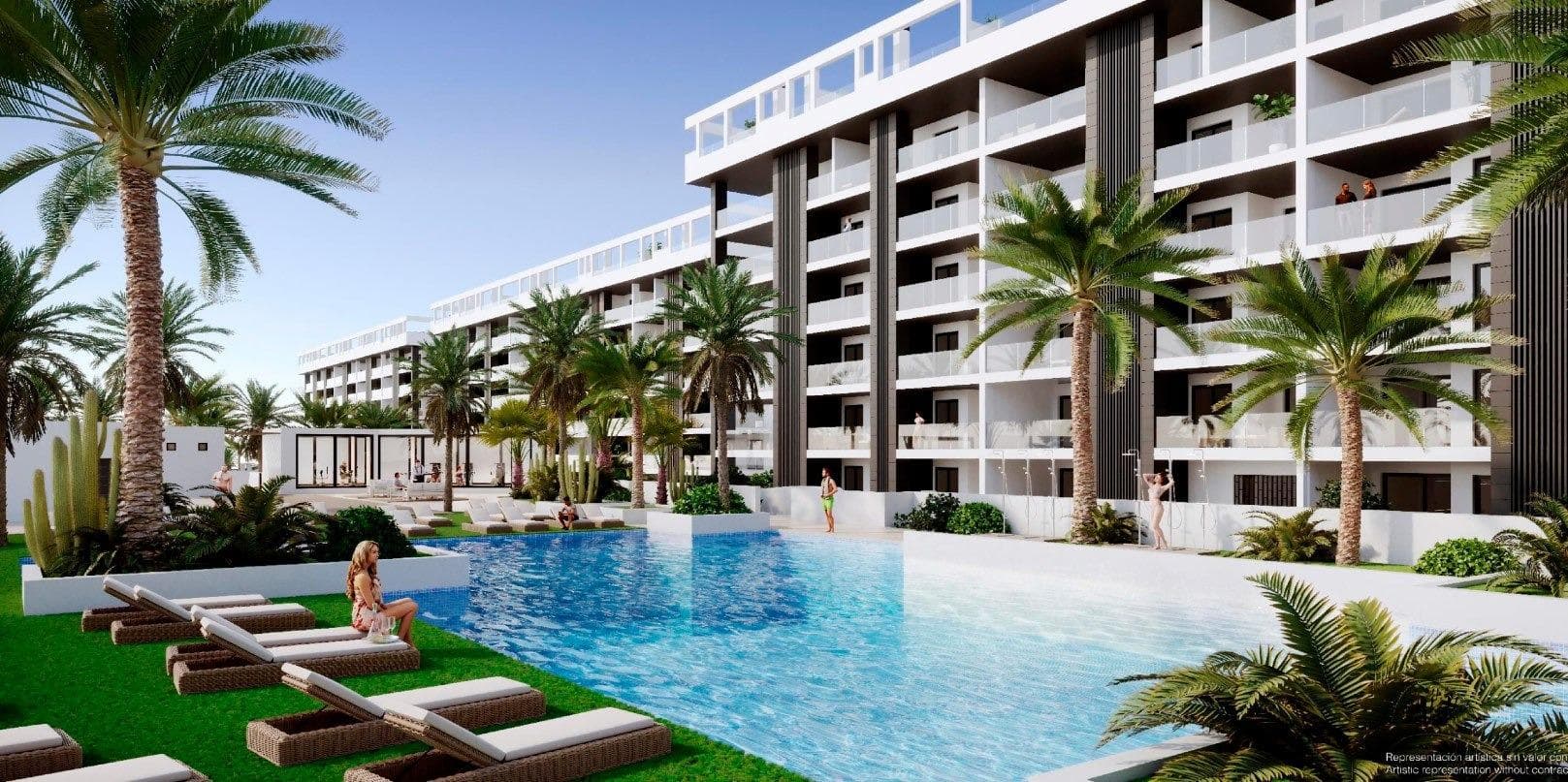 URBANIZACION CERRADA DE OBRA NUEVA EN TORREVIEJA A SOLO 700M DE LA PLAYA

Complejo residencial de nueva construcción de 362 apartamentos con amplias zonas comunitarias en Torrevieja.

Puede elegir entre lujosos apartamentos de 2 dormitorios y 2 baños, áticos de 3 dormitorios y 2 baños con solarium privado y apartamentos de 2 dormitorios y 2 baños en planta baja con jardín privado.

-Diseños modernos y acabados y materiales de calidad
-Casi todos los apartamentos tienen vistas al mar
-Todos los apartamentos cuentan con amplias terrazas frontales orientadas a las zonas comunitarias
-Zonas comunitarias con dos piscinas para adultos, piscina para niños, zona infantil, gimnasio, zona deportiva y spa,
aparcamiento de bicicletas y zona de aparcamiento de vehículos
-700 metros hasta la playa de La Mata, 10 minutos andando
-Enfrente del Centro Comercial Torremarina con Mercadona, restaurantes, cafeterías y otras tiendas

Torrevieja es una ciudad española de la provincia de Alicante, en la Costa Blanca. 

Es conocida por su clima y su costa típicamente mediterráneos. Cuenta con paseos marítimos con complejos turísticos a lo largo de sus playas de arena. 

El pequeño Museo del Mar y la Sal alberga exposiciones sobre la historia pesquera y salinera de la ciudad. 

En el interior, el Parque Natural de las Lagunas de La Mata-Torrevieja cuenta con senderos y dos lagunas saladas, una rosa y otra verde.
El aeropuerto de Alicante se encuentra a 40 minutos y el de Murcia a una hora.