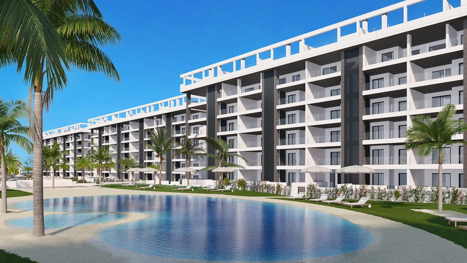 URBANIZACION CERRADA DE OBRA NUEVA EN TORREVIEJA A SOLO 700M DE LA PLAYA

Complejo residencial de nueva construcción de 362 apartamentos con amplias zonas comunitarias en Torrevieja.

Puede elegir entre lujosos apartamentos de 2 dormitorios y 2 baños, áticos de 3 dormitorios y 2 baños con solarium privado y apartamentos de 2 dormitorios y 2 baños en planta baja con jardín privado.

-Diseños modernos y acabados y materiales de calidad
-Casi todos los apartamentos tienen vistas al mar
-Todos los apartamentos cuentan con amplias terrazas frontales orientadas a las zonas comunitarias
-Zonas comunitarias con dos piscinas para adultos, piscina para niños, zona infantil, gimnasio, zona deportiva y spa,
aparcamiento de bicicletas y zona de aparcamiento de vehículos
-700 metros hasta la playa de La Mata, 10 minutos andando
-Enfrente del Centro Comercial Torremarina con Mercadona, restaurantes, cafeterías y otras tiendas

Torrevieja es una ciudad española de la provincia de Alicante, en la Costa Blanca. 

Es conocida por su clima y su costa típicamente mediterráneos. Cuenta con paseos marítimos con complejos turísticos a lo largo de sus playas de arena. 

El pequeño Museo del Mar y la Sal alberga exposiciones sobre la historia pesquera y salinera de la ciudad. 

En el interior, el Parque Natural de las Lagunas de La Mata-Torrevieja cuenta con senderos y dos lagunas saladas, una rosa y otra verde.
El aeropuerto de Alicante se encuentra a 40 minutos y el de Murcia a una hora.