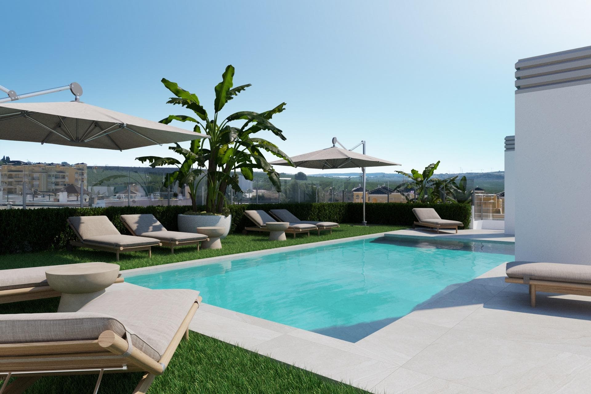 NEW BUILD RESIDENTIAL IN ALGORFA

New Build residential of 41 stylish apartments and penthouses in Algorfa.

Residential consist of 1, 2, and 3-bedroom apartments, with 1 or 2 bathrooms, open plan kitchen with the lounge area, fitted wardrobes.
Modern penthouses has private solarium.

Pre-installation of hot/cold air conditioning, supply via ducts and return via grilles in dropped ceiling.
Kitchen and front in compact PVC, equipped with lower and upper cabinets, drawer fronts and doors in a combination of white laminate and wood laminate.
Energy label A.

Access to a communal pool for relaxation and leisure. On-site gym for health and fitness enthusiasts.

Nestled in the heart of a traditional village, Algorfa offers the perfect blend of Spanish charm and modern amenities, making it an ideal destination for both tourists and locals.

Residential located within walking distance to the Town Centre, schools, and La finca Golf course.
Only 15 minutes away from beautiful beaches and hospitals.
A short 35-minute drive to the airport.