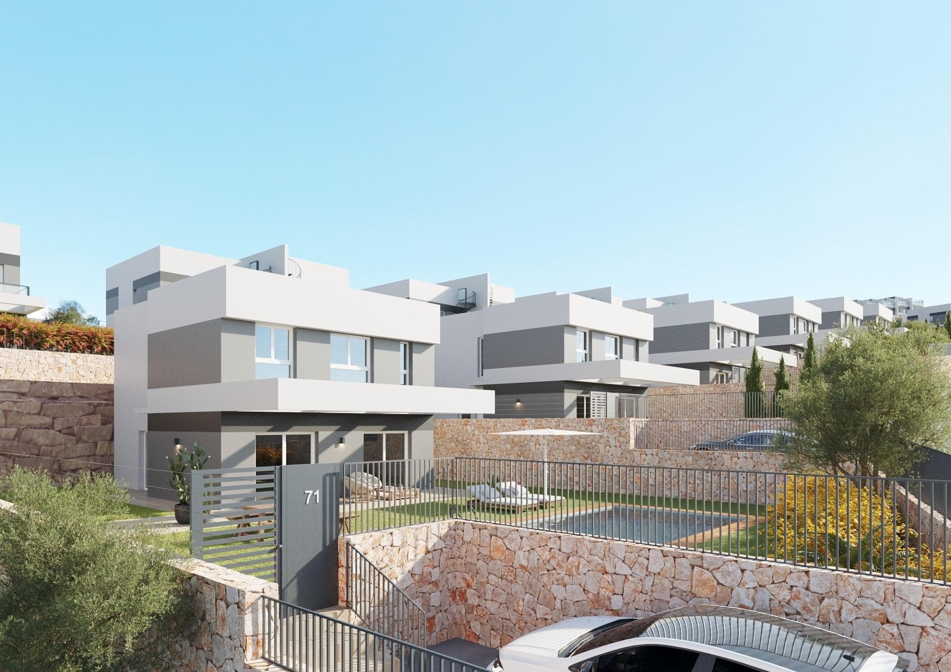 VILLAS DE OBRA NUEVA EN FINESTRAT&#13;&#13;Villas independientes y pareados de obra nueva en Balcon de Finestrat.&#13;&#13;Bonitas villas con 4 dormitorios, 3 baños, cocina americana con el salón, armarios empotrados, jardín privado con la piscina y plaza de aparcamiento.&#13;Instalación de aire acondicionado por conductos (frío/calor).&#13;&#13;El complejo residencial consta de piscina comunitaria para adultos con zona de piscina infantil y solarium, zona de aparcamiento para bicicletas, zona de juegos infantiles embaldosada con pavimento continuo de seguridad.&#13;&#13;Complejo residencial perfectamente ubicado en un enclave natural de la Costa Blanca y que ofrece increíbles vistas del skyline de Benidorm, la cala de Finestrat y El Puig Campana.&#13;&#13;Benidorm está a sólo cinco minutos en coche de las viviendas y ofrece todos los servicios que pueda necesitar, incluyendo tiendas, bares, restaurantes, supermercados, bancos, farmacias y varios colegios privados internacionales.&#13;&#13;Cerca de las playas de Levante, Poniente y Cala de Finestrat, con más de 6km de longitud que se encuentran entre las mejores de Europa galardonadas por la Unión Europea con Banderas Azules.&#13;&#13;Todos los servicios de ocio como los parques temáticos de Aqua Natura, Terra Mítica, Terra Natura, Aqualandia y Mundomar, los campos de Golf Sierra Cortina y Villaitana, senderismo y escalada en el Puig Campana un marco natural incomparable o disfrutar de los deportes náuticos.&#13;&#13;Distancia al mar 4 km, al aeropuerto 26 km y al golf 1km.&#13;&#13;Complejo situado a 40 minutos del aeropuerto de Alicante.&#13;