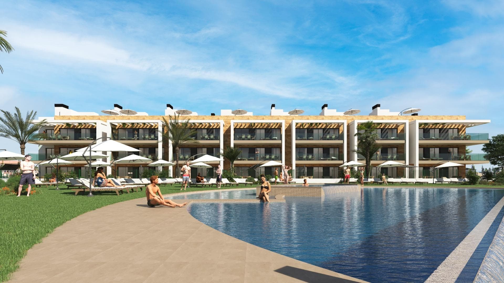 NEW BUILD RESIDENTIAL COMPLEX NEAR LA SERENA GOLF, LOS ALCAZARES

This amazing complex will be formed by 244 apartments with 2 and 3 bedrooms, divided in 8 blocks and 20 private Villas.

Modern apartments in 3 floors (ground floor plus 2), ground floor with nice gardens, and some of them with private swimming pool and second floor with nice terraces and private solariums.

Corner apartments (4 per floor) and top floor apartments has 3 bedrooms and the rest 2 bedrooms.
 
East facing properties looking to the communal areas and West facing with wonderfull golf course views.

Complex with the communal pool and the communal areas.

Every apartment have their own parking space and private storage on the basement, included on the price.

Residential located in a frontline of the prestigious golf course “La Serena Golf”. This golf course is well renowned for its lakes and vegetation that interweave with the golf course. The water and lakes are present in 16 of the 18 holes, but all the course is designed to offer the golfer different strategies in each hole. Another aspect that makes this golf course unique is that it’s connected by walking to the city centre, something impossible to find in other golf locations that allow us to enjoy the calm and the beauty of the area without refusing the access to the services that Los Alcázares offers.

Los Alcázares an exceptional area on the Costa Cálida at only 25 minutes from Murcia airport and 55 min from Alicante airport. The area is connected through highway with the cities of Cartagena, Murcia and Alicante and the rest of the beaches of the Costa Cálida and the Costa Blanca.
