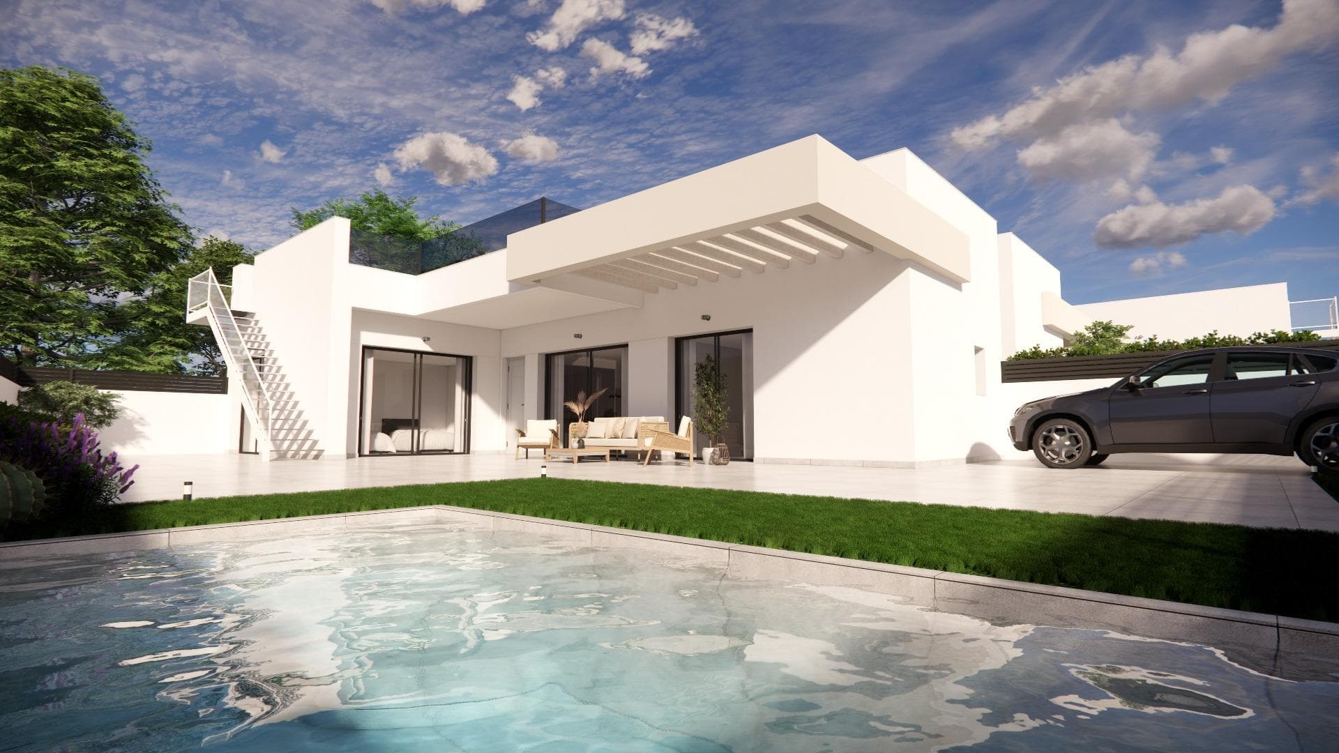 NEW BUILD VILLAS IN LOS MONTESINOS

New Build boutique project of 7 one level villas in Los Montesinos, La Herrada.

Villas has 3 bedrooms, 3 bathrooms, open plan kitchen with lounge, fitted wardrobes, terrace, private garden with off road parking.
An options for a solarium and a private pool at an extra cost.

Detached Villas located walking distance to all the facilities of Los Montesinos Village-La Herrada.

Ideal location to enjoy the tranquillity with all the services, restaurants, pharmacies, etc ... just 2 minutes walk.

Surrounded by several Golf Courses of Great Prestige and very close to the beaches of Guardamar and Torrevieja. The nearby nature reserves and their lakes are perfect for bird watching, walking, cycling and horse riding.

Los Montesinos are located between the salt lakes of Torrevieja and La Mata, creating a unique and healthy lifestyle.

Distance to the sea 8km, to the Golf 5 km and to Alicante Airport 29 km.