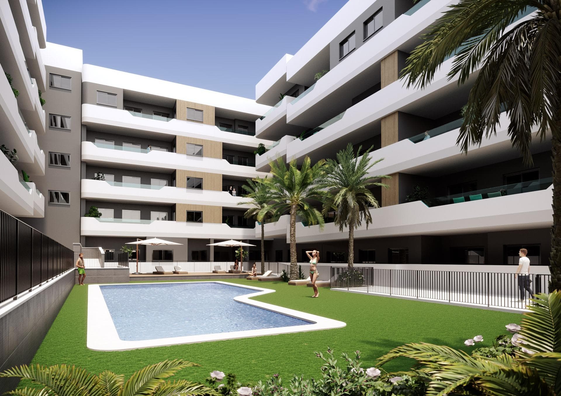 NEW BUILD RESIDENTIAL COMPLEX IN SANTA POLA

New Build modern gated residential complex consisting of 1, 2 and 3 bedroom apartments and penthouses with 2 complete bathrooms. The complex consists of 4 staircases of flats with spacious landscaped communal areas, including swimming pool, relaxation area and gymnasium. 
All properties have been carefully designed to provide you with an exceptional living experience, with high quality finishes and a modern style. Enjoy the spacious terraces, where you can relax, enjoy al fresco dining and watch the most spectacular sunsets.

The location is simply unbeatable: next to the centre of Santa Pola and the palm grove, and only a few minutes from the promenade, you will be close to a wide range of restaurants, bars and supermarkets. 
Excellent connection with the national road 332, which connects all the southern Costa Blanca, and with the airport in only 15 minutes.