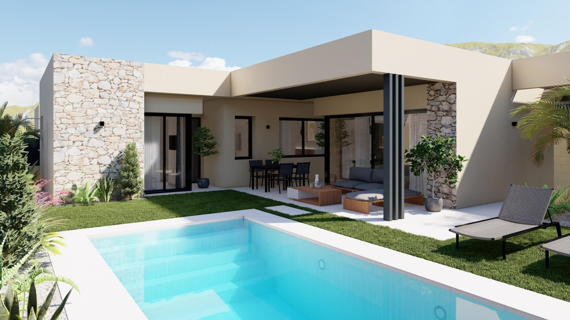 NYBYGDE VILLAER I ALTAONA GOLF RESORT, MURCIA

Nybygde boliger av vakre villaer i Altaona Golf resort, Murcia.

Nybygde villaer med åpen kjøkkenløsning, 3 soverom, 2 bad, terrasse, privat hage med basseng og parkeringsplass.

Den kalde / varme klimaanlegget er designet med en fullt installert kanalisert A / C-maskin. Inngangsdøren til huset har en pansret lås med anti-jemmy hengsler. De innvendige garderobeskapene er utstyrt med en mesanin, hengestang, kommode og en mellomhylle.
Prosjektet har rikelig med fellesområder med mange grønne områder, stier og avslapningsområder.
Med en beliggenhet i et privilegert miljø hvor vi kan bo stille, i kontakt med naturen og fjellene, oppnår vi livskvalitet, frisk luft og åpne områder.

Funksjoner:
- Hage, svømmebasseng og privat parkering
- 24/7 sikkerhet og ro
- A+ energieffektivitet
- Innovativ byggemetode
- Felles grøntområder og hager med frukthage

Valgfrie funksjoner:
- Solcellepaneler 
- Hvitevarer på kjøkkenet 
- Gassanlegg 
- Ladepunkt for elbil 
- Peis 
- Heis (for villaer med 2 etasjer) 
- Ekstra lagringsplass i gangen

Boligen ligger i Altaona Golf, bare 15 minutter med bil fra sentrum av Murcia hovedstad og 20 minutter fra strendene, kan du nyte roen og sikkerheten som tilbys av golfbanen som har 18 hull og komforten til å bo nær alle tjenester.
Murcias flyplass Corvera ligger bare 15 minutters kjøretur unna.