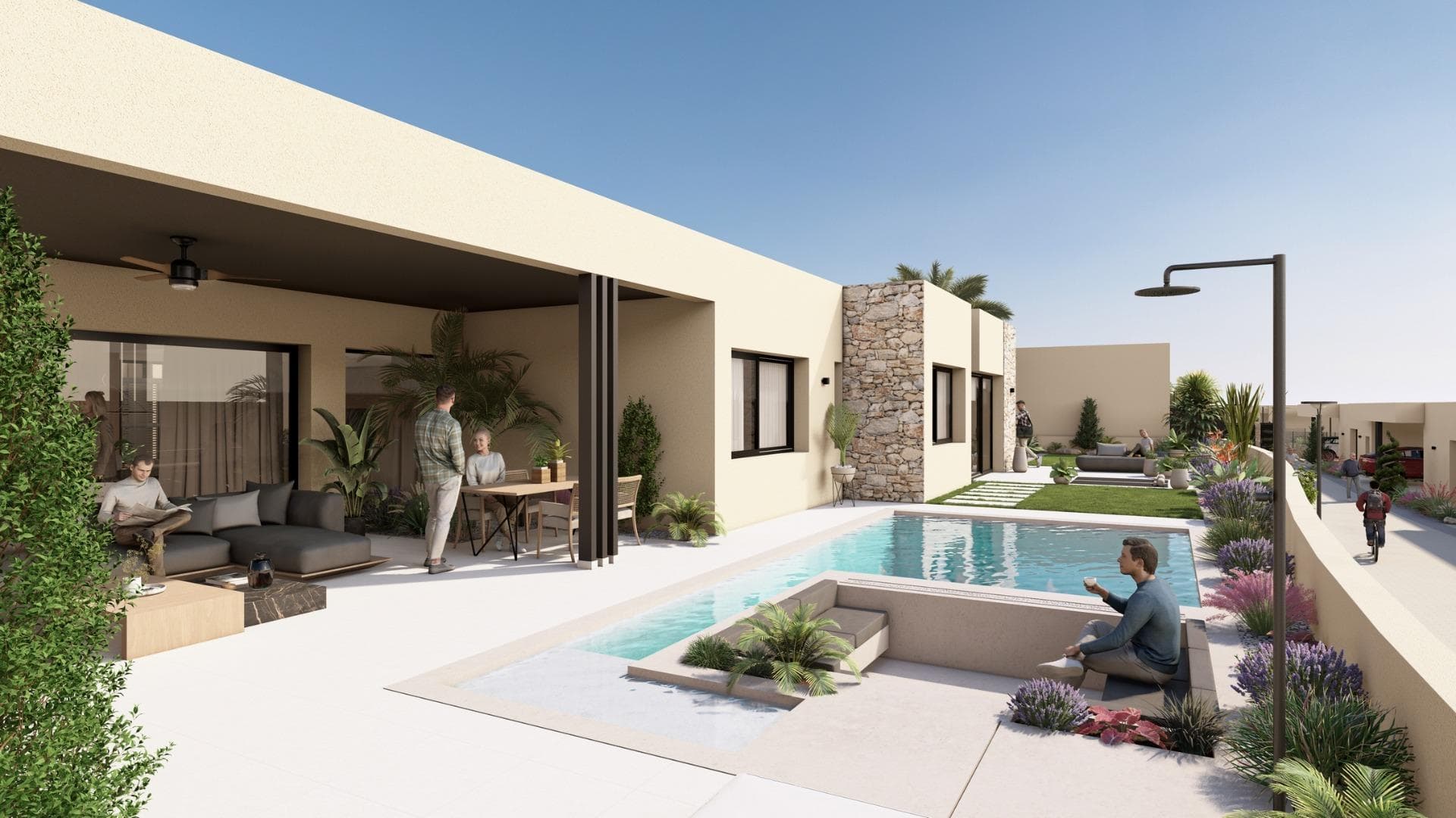 NEW BUILD VILLAS IN ALTAONA GOLF RESORT, MURCIA

New Build residential of beautiful villas in Altaona Golf resort, Murcia.

New Build villas with open plan kitchen, 5 bedrooms, 3 bathrooms, guest toilet, terrace, private garden with pool and parking space..

The cold/hot air conditioning is designed with a fully installed ducted A/C machine. The entrance door to the house has an armoured lock with anti-jemmy hinges. The interior wardrobes are fitted with a mezzanine, hanging bar, chest of drawers and an intermediate shelf.
The project has ample communal zones with many greens, paths, and relaxation areas.
Located in a privileged environment where we can live quietly, in contact with nature and the mountains, we achieve quality of life, fresh air and open spaces.

Features:
•Garden, swimming pool and private parking
•24/7 security and tranquillity
•A+ energy efficiency
•Innovative construction method
•Communal green areas and gardens with orchard

Optional features:
•Solar panels 
•Kitchen White goods 
•Gas system 
•Electric car charging point 
•Fireplace 
•Lift (For villas with 2 floors) 
•Extra storage space in hallway

Residential located in Altaona Golf just 15 minutes by car from the centre of Murcia capital and 20 minutes from the beaches you can enjoy the tranquillity and security offered by the Golf Course that has 18 holes and the comfort to live close to all services.
Murcias airport Corvera only 15 minutes drive away.
