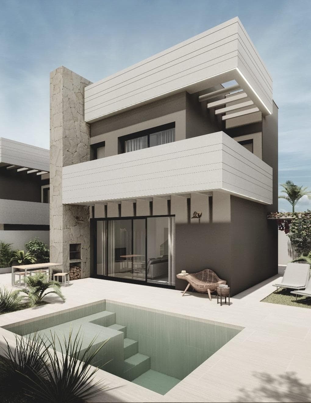 VILLAS DE OBRA NUEVA EN SAN JUAN DE LOS TERREROS

La arquitectura contemporánea e innovadora de las villas modernas llega para crear un complejo residencial situado en la localidad de San Juan de los Terreros en Pulpí, Almería, en el sur de España.

Estas cuidadas viviendas y complejo residencial combinan un excepcional nivel de diseño y calidad con los más altos estándares de sostenibilidad y bienestar. Viviendas meticulosamente diseñadas por el equipo técnico de arquitectos, para que la luz, la amplitud y la orientación doten a cada vivienda y parcela de un carácter especial. Espacios únicos que abren la puerta a un nuevo estilo de vida para disfrutar.

La cimentación y estructura de las viviendas están resueltas con hormigón armado y bajo garantía decenal. 
Fachadas diseñadas para reducir la demanda energética de la vivienda, combinadas con diversos materiales para conseguir una estética coherente en cuanto a composición y color como se refleja en la infografía.
Amplias terrazas dotadas de sólidos antepechos para proporcionar seguridad en las barandillas de las terrazas, otorgando amplitud y luminosidad. 
Los cerramientos exteriores de la parcela se tratarán con los mismos materiales utilizados en la vivienda, garantizando la integración en el conjunto residencial.
Cubiertas planas ventiladas y aisladas sobre forjados, con diferentes acabados según su ubicación y uso. 
La puerta de entrada a la vivienda será blindada. Las puertas del dormitorio principal, baños secundarios y aseos incluirán cerraduras. 
La carpintería exterior constará de ventanas y balconeras de Aluminio lacado 
con persianas enrollables de lamas de aluminio, motorizadas en salones. 
Sistema de video portero, que garantiza el control de acceso individual para cada una de las viviendas. 
Los cuartos de baño estarán equipados con lavabo, inodoro y ducha, y los aseos dispondrán de inodoro y lavabo. 
Los baños cuentan con sanitarios de diseño moderno, de porcelana vitrificada acabada en blanco, de la marca Roca y modelo Gap, con grifería monomando cromada o negro mate a elegir. 
Las mamparas de ducha irán fijadas con cristal templado de 8mm con una longitud de 80cm. 
Cada preinstalación está diseñada para un sistema de hasta 10 paneles, que pueden instalarse con un inversor solar conectado a la red eléctrica de la vivienda para minimizar el consumo eléctrico. 
Estos paneles se integrarán en el tejado, en la zona de instalación, ocultos desde el exterior de la vivienda.
La entrada de aire a las viviendas se asegurará mediante la incorporación de un sistema de microventilación en las ventanas de salones y dormitorios. 
Salida de humos independiente para campana extractora de cocina.
Preinstalación de domótica en la vivienda con preparación para una futura instalación de domótica para control de climatización y calefacción de habitaciones, persianas y posibles sistemas de alarma de intrusión. 
Preinstalación de videovigilancia en la zona de aparcamiento y zonas interiores de la parcela.
Cada vivienda dispondrá de una cocina totalmente instalada y acabada en color blanco mate, según diseño, con sistema GOLA. 
Los armarios interiores serán blancos, con puertas abatibles y cajones con freno bajo placa vitrocerámica, listos para instalar electrodomésticos vistos. Los electrodomésticos no están incluidos. 
Los dormitorios con armarios empotrados se entregarán con puertas correderas en color blanco mate.
Estas viviendas se caracterizarán por su eficiencia y ahorro energéticos, así como por su baja contaminación. 
Están diseñadas con un enfoque de mayor eficiencia para un menor consumo energético, promoviendo un uso racional de la energía a la vez que se cuida el medio ambiente, la calidad y el confort climático dentro de la vivienda. 
Los vidrios de baja emisividad evitan la pérdida de calor hacia el exterior, lo que se traduce en un ahorro económico al retener el calor en la vivienda durante el invierno y evitar la entrada de calor durante el verano. 
Los sistemas de climatización y agua caliente sanitaria están diseñados con sistemas individuales para maximizar el consumo y la eficiencia de cada vivienda.

San Juan de los Terreros es una pedanía costera perteneciente al municipio de Pulpí. Es conocida por sus magníficas playas, las últimas de Andalucía. Frente a la costa de San Juan de los Terreros se encuentran dos pequeños islotes de naturaleza volcánica que forman el Monumento Natural de Isla de Terreros-Isla Negra. El monumento más característico de la localidad es el Castillo de San Juan de los Terreros, construido en 1764 sobre un promontorio desde el que, en días despejados, se divisa gran parte de las costas de Almería y Murcia. Integrado en la tranquilidad y belleza de su propia naturaleza, bañado por playas y calas de aguas cristalinas, clasificadas entre las mejores de España. Rodeado de paisajes naturales protegidos que nos llenan de calma y a la vez, nos recargan de energía, gracias a una vibrante oferta gastronómica, social y deportiva. Restaurantes exclusivos, clubes deportivos y, por supuesto, excelentes campos de golf con vistas al mar como Aguilón Golf. Un destino perfecto para disfrutar en familia durante todo el año.