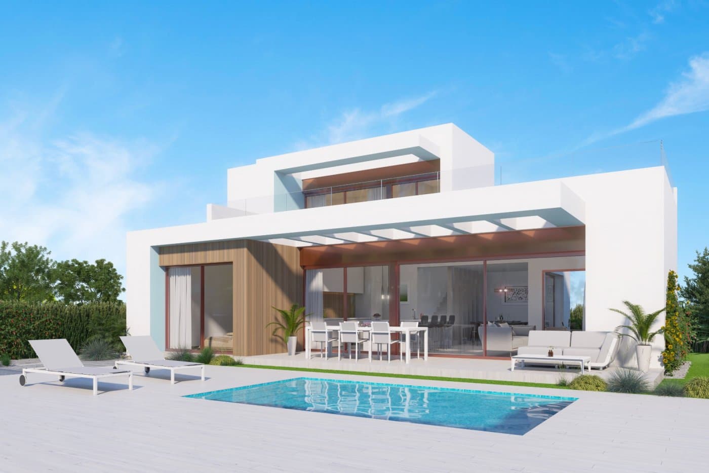 NYBYGGDE VILLAER I VISTABELLA GOLFRESORT, ORIHUELA COSTA

 Nybygg luksusvillaer bygget over 2 etasjer beliggende i golfanlegget Vistabela, mellom San Miguel og Los Montesinos i Orihuela Costa.

 Villaer med 4 soverom, 3 bad, åpen stue med kjøkken, stort solarium, hage med parkeringsplass og plass til privat basseng.
 En alternativ et privat basseng mot en ekstra kostnad.

 Vistabella Golf resort har sikkerhetsinngang, 18 hulls golfbane, padelbaner, bowlingbaner, supermarked og et stort utvalg av barer og restauranter.
 Planer er nå avtalt for et nytt klubbhus, champagnebar, sushibar, spahotell, kunstig strand, tennisbane, fotballbane, gourmetbar og mye mer som forvandler dette feriestedet til et 5-stjerners luksuskompleks.

 Sandstrendene i La Mata og Guardamar del Segura ligger kun 20 minutters kjøring unna.

 Alicante flyplass ligger 40 minutter unna og Murcia flyplass ca. 1 time unna.