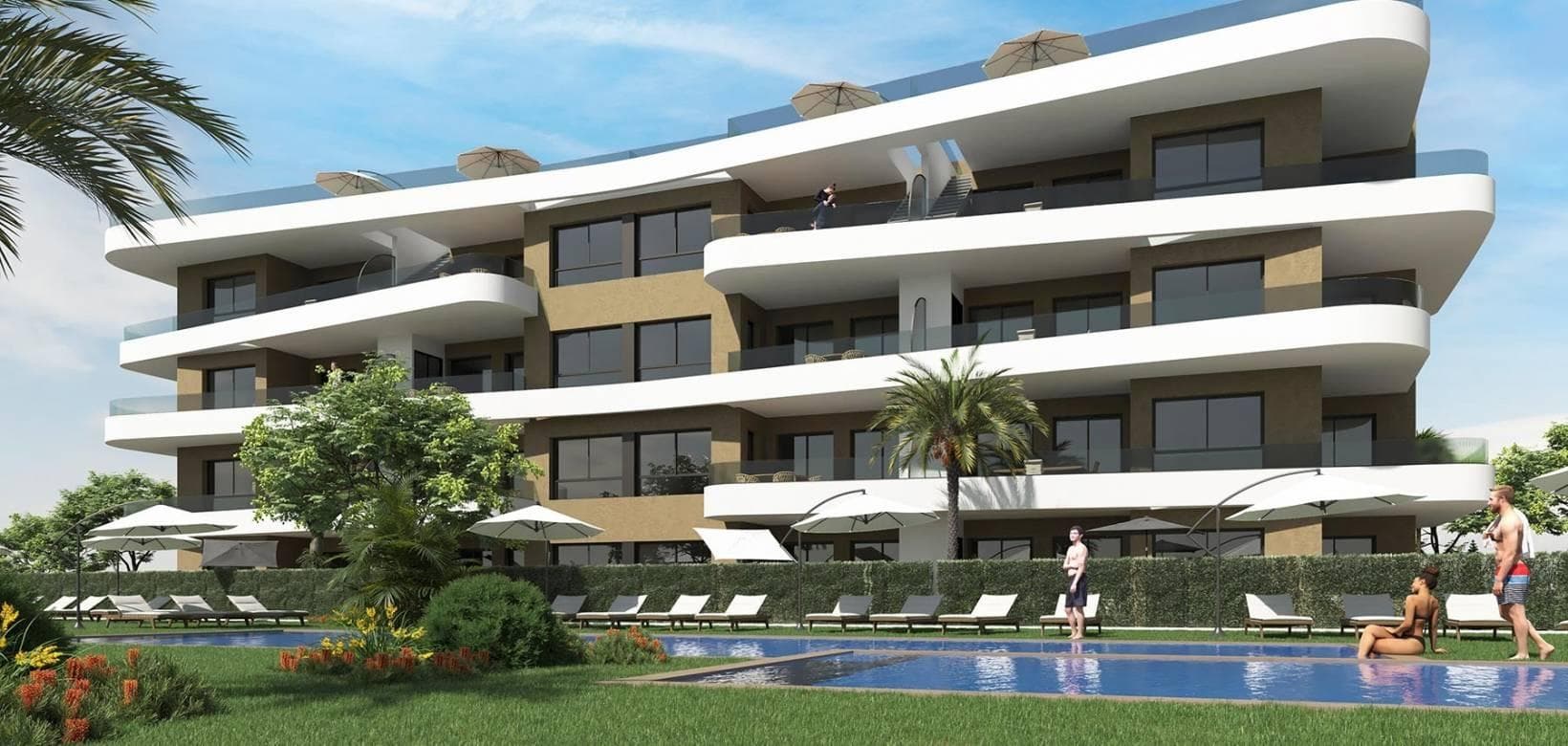 Eksklusivt boligkompleks i Punta Prima (Orihuela Costa) - bare 1 km fra sjøen

Velkommen til et nytt og eksklusivt boligkompleks i Punta Prima, Orihuela Costa. Dette moderne komplekset ligger bare 1 km fra Middelhavet, og tilbyr en rekke leiligheter med 2 og 3 soverom og bungalower med 3 soverom som er designet for å gi den ultimate komfort og livsstil.

Romslige leiligheter med fantastiske uteområder

Leilighetene i dette komplekset har store terrasser, perfekt for å nyte det solfylte middelhavsklimaet. Hver leilighet har en parkeringsplass i en underjordisk garasje og en bod for ekstra bekvemmelighet. Leilighetene i første etasje har private hager, mens toppleilighetene har romslige solterrasser - perfekt for å nyte solen og utsikten.

Luksuriøse bungalower med private hager og solarium

Bungalowene i første etasje har store hjørnehager med parkeringsplasser, noe som gir ekstra plass og privatliv. Bungalower i øverste etasje har også en hage med parkeringsplass og et privat solarium, der du kan slappe av og nyte solen i fullstendig avskjermethet.

Eksepsjonelle fellesområder for avslapning og underholdning

Dette boligkomplekset er utformet som en fredelig oase med en rekke fasiliteter. Beboerne har tilgang til tre svømmebassenger, to boblebad, vakkert anlagte hager, turområder, et treningsstudio og en lekesone for barn. Alt du trenger for en avslappende livsstil finnes her, bare noen skritt fra hjemmet ditt.

Førsteklasses beliggenhet med enkel tilgang til fasiliteter

Punta Prima er et svært ettertraktet område i Orihuela Costa, kjent for sin utmerkede beliggenhet og sine fasiliteter. De fantastiske strendene på Costa Blanca ligger bare noen minutter unna, og du har kort vei til kjøpesentre som Punta Marina (2 km) og La Zenia Boulevard (4 km). Golfelskere vil sette pris på nærheten til flere golfbaner, og Alicante internasjonale lufthavn ligger bare 50 km unna.