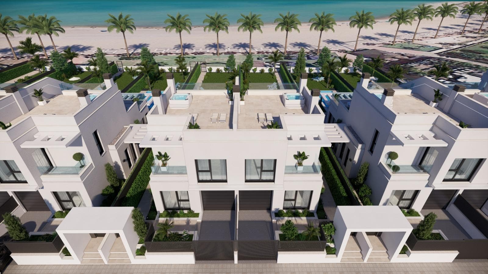Luxury New Construction Villas on the Waterfront in Los Alcázares

Discover the ultimate in Mediterranean living with this exclusive residential project, featuring nine contemporary villas located directly on the waterfront in the beautiful coastal town of Los Alcázares, Murcia. Situated in the sought-after Nueva Ribera area, these villas are designed for luxury, privacy, and convenience, with nearby access to golf courses, shopping centers, and transportation hubs. Each villa offers high-end finishes, breathtaking sea views, and a private pool, making them the ideal choice for those seeking a modern coastal retreat.

Prime Location in Los Alcázares
Nestled in Los Alcázares, a charming town on Spain's Costa Cálida, this residential project enjoys an enviable location with direct access to the waterfront promenade. This peaceful area combines the tranquility of seaside living with easy access to amenities. The vibrant town center of Los Alcázares is only 2 km away, while Murcia International Airport is just 35 km, making travel convenient. The renowned Roda Golf Club lies within 4 km, providing recreational options close to home, and the AP-7 highway offers quick access to nearby cities and attractions.

Exclusive Villas with Premium Amenities
The project includes nine villas in total: eight semi-detached and one standalone, each occupying plots of over 300 square meters. These spacious properties are crafted for elegance and comfort, featuring:

Private Pool and Solarium: Each villa comes with a saltwater private pool and a rooftop solarium equipped with a jacuzzi, ambient LED lighting, and pre-installation for an outdoor kitchen—ideal for entertaining while enjoying views of the Mar Menor.
Modern, Fully Equipped Kitchen: The kitchen features integrated appliances from Bosch, including an oven, microwave, induction cooktop, and extractor hood. The sleek design incorporates a Silestone or porcelain peninsula and countertops.
Sophisticated Climate Control: Enjoy year-round comfort with ducted climate control on each floor, using high-performance units from Mitsubishi or Daikin.
Stylish Bathrooms: High-end bathrooms include suspended vanity units, resin shower trays, and built-in shower screens.
Energy-Efficient Design: Each villa features advanced insulation, Guardian Sun acoustic double-glazed windows, and an Aerothermal water heating system for optimal energy efficiency.
Smart Home Features: Electric shutters, LED outdoor lighting, and pre-installation for an electric vehicle charging station add modern convenience.
Secure and Private Community
Set within a private, gated community with 24-hour security, these villas offer direct access to the beach promenade from each garden, ensuring both privacy and connectivity.

Experience Los Alcázares Coastal Living – Schedule a Visit Today!
Embrace the luxury of coastal living in Los Alcázares. With proximity to Roda Golf and shopping centers within 5 km, these villas offer an unmatched lifestyle. Contact us today to schedule a viewing and secure your dream waterfront property.