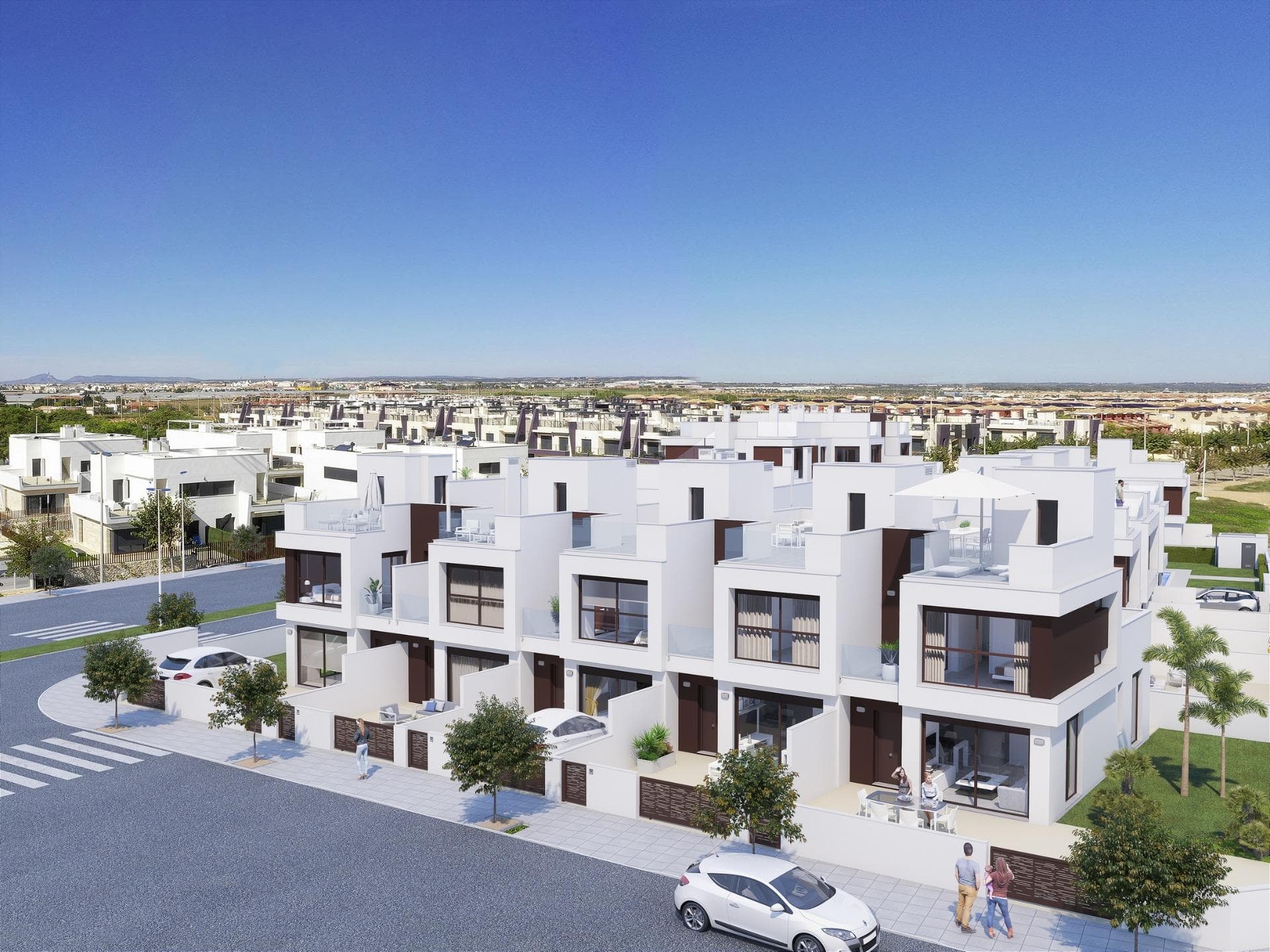 New Construction Residences Just 200 Meters from Las Higuericas Beach

Modern Homes in Torre de la Horadada
Located in the picturesque coastal town of Torre de la Horadada, this new development is perfectly positioned just 200 meters from the stunning Las Higuericas Beach. Offering modern duplexes, ground-floor bungalows with private gardens, top-floor bungalows with solariums, and elegant apartments, this community blends contemporary design with a touch of exclusivity. Homes are available in 2- and 3-bedroom layouts, catering to various lifestyle needs.

Exceptional Community Amenities
Every residence comes equipped with a private parking space, spacious terraces, landscaped green areas, and access to a communal swimming pool. Thoughtfully designed to enhance comfort and convenience, these homes offer a perfect setting for relaxation and enjoyment.

Premium Features for Maximum Comfort
Each property includes:
Motorized blinds in all rooms.
Reinforced front doors for added security.
Underfloor heating in bathrooms.
Bathroom furniture and shower screens.
Exterior lighting for terraces and gardens.
Appliances included: extractor hood, ceramic hob, oven, refrigerator, dishwasher, microwave, and washing machine.
Additionally, the ground-floor bungalows and solariums feature hot and cold water showers, while all homes benefit from an energy-efficient aerothermal system for hot water.

Prime Location in Torre de la Horadada
This development is situated in a vibrant yet peaceful area, with easy access to essential amenities and attractions:
Las Higuericas Beach: Just 200 meters away.
Murcia Airport: Approximately 30 km.
Lo Romero Golf Course: Only 10 km.
Dos Mares Shopping Center: 11 km.
Port of San Pedro del Pinatar: 8 km.

Enjoy a unique coastal lifestyle, combining beautiful beaches, dining options, and leisure activities within close proximity.

Your Dream Home Awaits
Don’t miss the opportunity to own a modern, well-equipped home in one of the Costa Blanca’s most desirable locations. Contact us today to learn more or to schedule a visit!