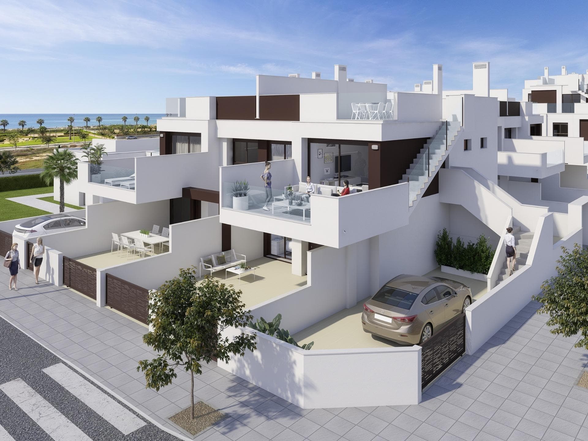 New Construction Residences Just 200 Meters from Las Higuericas Beach

Modern Homes in Torre de la Horadada
Located in the picturesque coastal town of Torre de la Horadada, this new development is perfectly positioned just 200 meters from the stunning Las Higuericas Beach. Offering modern duplexes, ground-floor bungalows with private gardens, top-floor bungalows with solariums, and elegant apartments, this community blends contemporary design with a touch of exclusivity. Homes are available in 2- and 3-bedroom layouts, catering to various lifestyle needs.

Exceptional Community Amenities
Every residence comes equipped with a private parking space, spacious terraces, landscaped green areas, and access to a communal swimming pool. Thoughtfully designed to enhance comfort and convenience, these homes offer a perfect setting for relaxation and enjoyment.

Premium Features for Maximum Comfort
Each property includes:
Motorized blinds in all rooms.
Reinforced front doors for added security.
Underfloor heating in bathrooms.
Bathroom furniture and shower screens.
Exterior lighting for terraces and gardens.
Appliances included: extractor hood, ceramic hob, oven, refrigerator, dishwasher, microwave, and washing machine.
Additionally, the ground-floor bungalows and solariums feature hot and cold water showers, while all homes benefit from an energy-efficient aerothermal system for hot water.

Prime Location in Torre de la Horadada
This development is situated in a vibrant yet peaceful area, with easy access to essential amenities and attractions:
Las Higuericas Beach: Just 200 meters away.
Murcia Airport: Approximately 30 km.
Lo Romero Golf Course: Only 10 km.
Dos Mares Shopping Center: 11 km.
Port of San Pedro del Pinatar: 8 km.

Enjoy a unique coastal lifestyle, combining beautiful beaches, dining options, and leisure activities within close proximity.

Your Dream Home Awaits
Don’t miss the opportunity to own a modern, well-equipped home in one of the Costa Blanca’s most desirable locations. Contact us today to learn more or to schedule a visit!