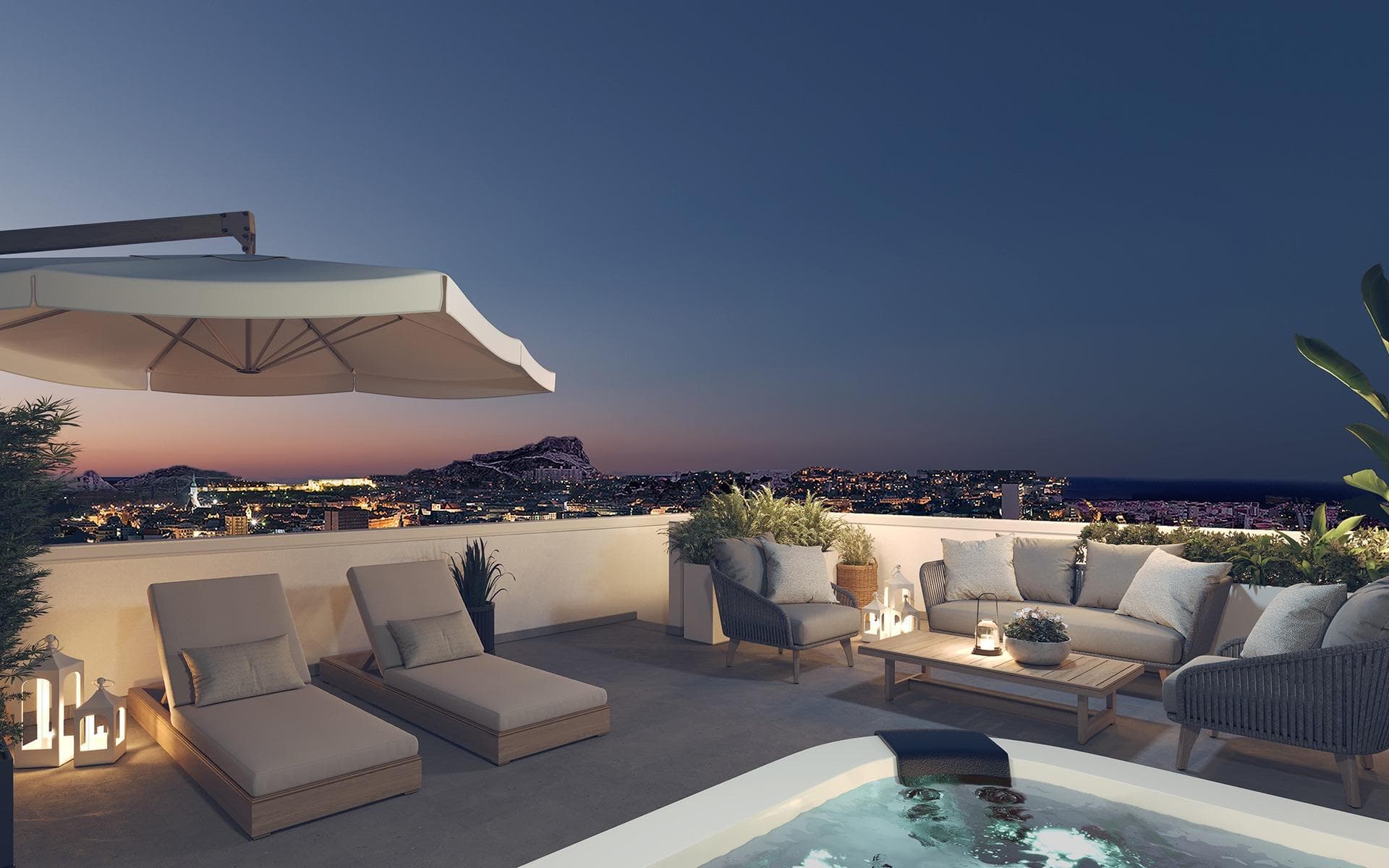 Newly built residential in San Agustin, Alicante, with stunning views of the city and the sea.

The house of your dreams in a privileged location with panoramic views.
Enjoy beautiful views of the sea and the castle. Discover your new home in Alicante's sought-after San Agustín neighbourhood, where modern living meets picturesque scenery. This exclusive residential complex, located close to Pau II, offers 28 beautifully designed flats with 2 or 3 bedrooms. The community boasts a communal swimming pool, lush gardens and children's area, and includes a garage space and storage room for added convenience.

Exclusive amenities for a comfortable lifestyle
Enjoy a range of amenities designed to enhance your quality of life. Seven penthouses in the complex have private solariums directly accessible from the flats, offering breathtaking views of Alicante, the sea and the iconic Santa Barbara Castle. Additional amenities include secure bicycle parking, making it easy to adopt an active lifestyle.

Your new home features centralized aerothermal water heating for energy efficiency and year-round comfort with integrated air conditioning (hot/cold) distributed through ducts. High-quality PVC or aluminum carpentry with thermal and acoustic insulation ensures a peaceful, climate-efficient environment.

Conveniently Connected to Everything You Need
Located between Gran Vía and Vía Parque, the development offers excellent connectivity to the city center and major thoroughfares like the A7 highway. The central location is ideal for families and professionals, with nine educational institutions of all levels within close proximity.

For daily needs, you’ll find four large supermarkets and the Isla de Corfú Shopping Center nearby, offering gyms, restaurants, and a variety of shops. Everything you need is within walking distance, allowing you to leave your car at home.

A Neighborhood Rich in Accessibility and Natural Beauty
The San Agustín neighborhood sits atop a gentle hill, offering panoramic views of the city skyline, Monte Benacantil, and surrounding mountains. Alicante’s Mediterranean climate makes outdoor living a joy year-round, with plenty of green spaces and leisure options nearby.

Key distances:
Alicante city center: 2 km
Alicante-Elche Airport: 14 km
Playa de San Juan (beach): 6 km
Alicante Golf Course: 7 km
Port of Alicante: 5 km

Experience the Best of Alicante Living
Alicante’s exceptional climate, vibrant culture, and excellent infrastructure make it one of Spain’s most desirable cities to call home. This new residential development in San Agustín combines stylish design with an unbeatable location, making it the ideal place for your next chapter.

Contact us today to schedule a visit and make this dream home yours!