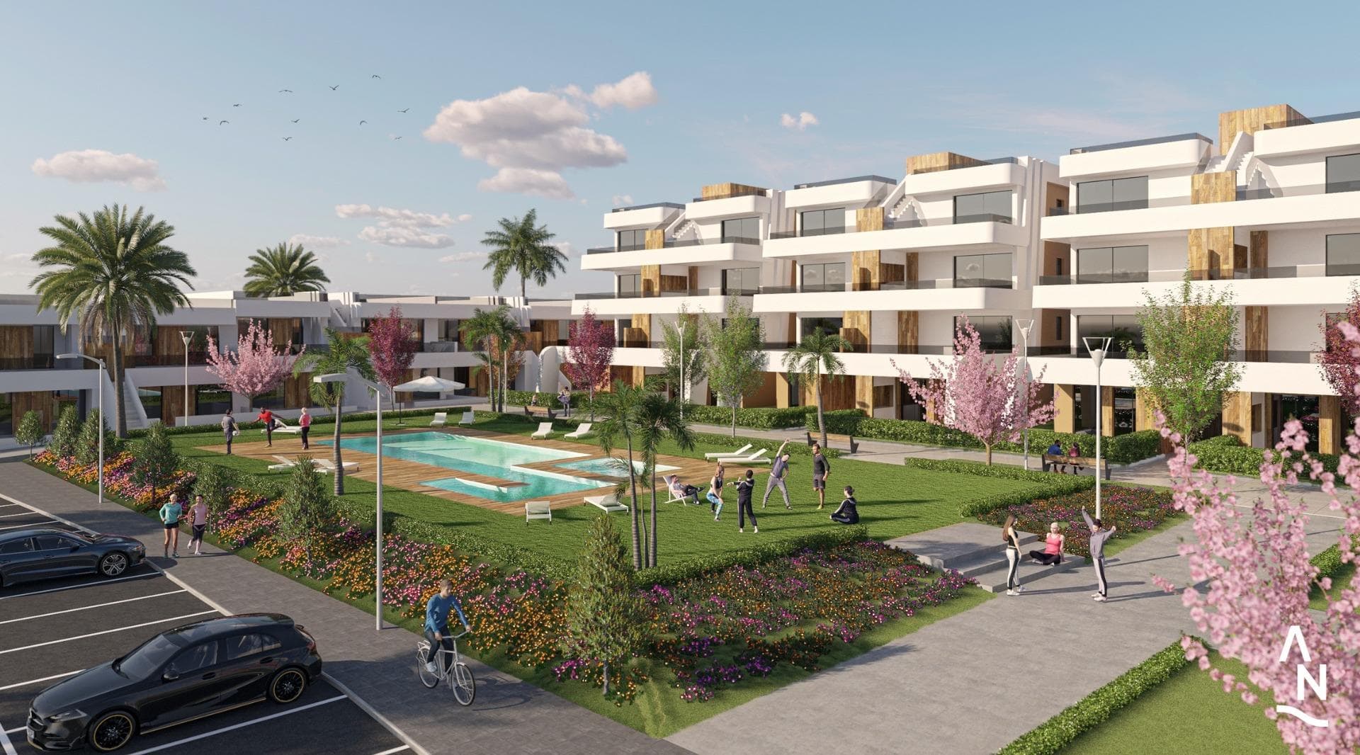 NYBYGGDE LEILIGHETER I CONDADO DE ALHAMA GOLFBANE

 Nybygget boligkompleks med villaer og leiligheter i Condado de Alhama.

 Flotte 8 leiligheter er fordelt på bakke, første, andre og tredje etasje, med to eiendommer i hver etasje og heis for å flytte fra ett til annet plan.

 Det er flere felles svømmebasseng, utendørs parkeringsplass for hver leilighet, bod og terrasse med sommerkjøkken.

 Eiendommene i toppetasjen har solarium.

 De to leilighetene i første etasje har 3 soverom og 2 fullt utstyrte bad, og resten av eiendommene har også 2 soverom og 2 utstyrte bad.

 Eiendommene er designet med en moderne stil og et åpent planløsningskonsept, bestående av et kjøkken og en stue/spisestue.

 Utbyggingen ligger i Condado de Alhama, Murcia, innenfor et luksuriøst feriested, med sportsområder og omgitt av natur, alle tjenester og flere golfbaner.

 Eiendommen vil oppfylle de høyeste standarder og vil være utstyrt med:
 Felles svømmebasseng med store grøntområder.
 Kjøkken komplett møblert og utstyrt med stekeovn og mikrobølgeovn forhøyet og i søyle, integrert kjøleskap og oppvaskmaskin, induksjonstopp og avtrekksvifte.
 Belysning: inne i eiendommen (spisestue, kjøkken, korridorer og bad), samt i uteområder.
 Fôrede garderober med skuffer og hyller.
 Fullt utstyrt bad med servantskap, nedhengt toalett, speil, vegghengt dusj og dusjskjermer.
 Pre-installasjon for kanalklimaanlegg.
 Sommerkjøkken på terrassene.
 Solarium i de øverste etasjene.
 Utendørs parkeringsplass med bod.
 Heis (fra første etasje til 3. etasje).

 Condado de Alhama Golf Resort er et fantastisk golfanlegg med mange fasiliteter og tjenester. Et kjøpesenter, et sportssenter, en rekke barer og restauranter, supermarkeder og over 25 felles svømmebasseng og hager.

 Condado de Alhama Golf Resort har sin egen Jack Nicklaus-designede golfbane og ligger kun 15 minutter fra de vakre strendene Bolnuevo og Mazarron.
 Mazarron har over 35 km kystlinje, hvorav mye er uberørt kystlinje. Tallrike strender i Mazarron-bukten har blitt tildelt Blått Flagg for sin kvalitet.

 Condado de Alhama Golf Resort ligger kun 20 minutter fra den nye Corvera internasjonale lufthavn.