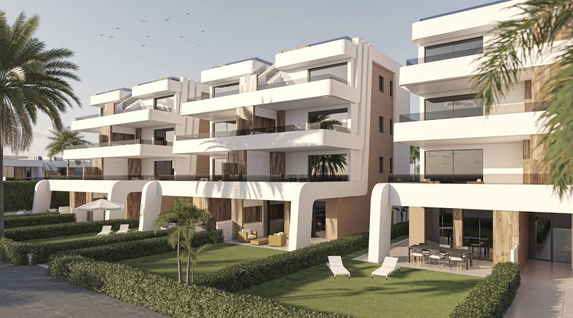 NYBYGGDE LEILIGHETER I CONDADO DE ALHAMA GOLFBANE

 Nybygget boligkompleks med villaer og leiligheter i Condado de Alhama.

 Flotte 8 leiligheter er fordelt på bakke, første, andre og tredje etasje, med to eiendommer i hver etasje og heis for å flytte fra ett til annet plan.

 Det er flere felles svømmebasseng, utendørs parkeringsplass for hver leilighet, bod og terrasse med sommerkjøkken.

 Eiendommene i toppetasjen har solarium.

 De to leilighetene i første etasje har 3 soverom og 2 fullt utstyrte bad, og resten av eiendommene har også 2 soverom og 2 utstyrte bad.

 Eiendommene er designet med en moderne stil og et åpent planløsningskonsept, bestående av et kjøkken og en stue/spisestue.

 Utbyggingen ligger i Condado de Alhama, Murcia, innenfor et luksuriøst feriested, med sportsområder og omgitt av natur, alle tjenester og flere golfbaner.

 Eiendommen vil oppfylle de høyeste standarder og vil være utstyrt med:
 Felles svømmebasseng med store grøntområder.
 Kjøkken komplett møblert og utstyrt med stekeovn og mikrobølgeovn forhøyet og i søyle, integrert kjøleskap og oppvaskmaskin, induksjonstopp og avtrekksvifte.
 Belysning: inne i eiendommen (spisestue, kjøkken, korridorer og bad), samt i uteområder.
 Fôrede garderober med skuffer og hyller.
 Fullt utstyrt bad med servantskap, nedhengt toalett, speil, vegghengt dusj og dusjskjermer.
 Pre-installasjon for kanalklimaanlegg.
 Sommerkjøkken på terrassene.
 Solarium i de øverste etasjene.
 Utendørs parkeringsplass med bod.
 Heis (fra første etasje til 3. etasje).

 Condado de Alhama Golf Resort er et fantastisk golfanlegg med mange fasiliteter og tjenester. Et kjøpesenter, et sportssenter, en rekke barer og restauranter, supermarkeder og over 25 felles svømmebasseng og hager.

 Condado de Alhama Golf Resort har sin egen Jack Nicklaus-designede golfbane og ligger kun 15 minutter fra de vakre strendene Bolnuevo og Mazarron.
 Mazarron har over 35 km kystlinje, hvorav mye er uberørt kystlinje. Tallrike strender i Mazarron-bukten har blitt tildelt Blått Flagg for sin kvalitet.

 Condado de Alhama Golf Resort ligger kun 20 minutter fra den nye Corvera internasjonale lufthavn.