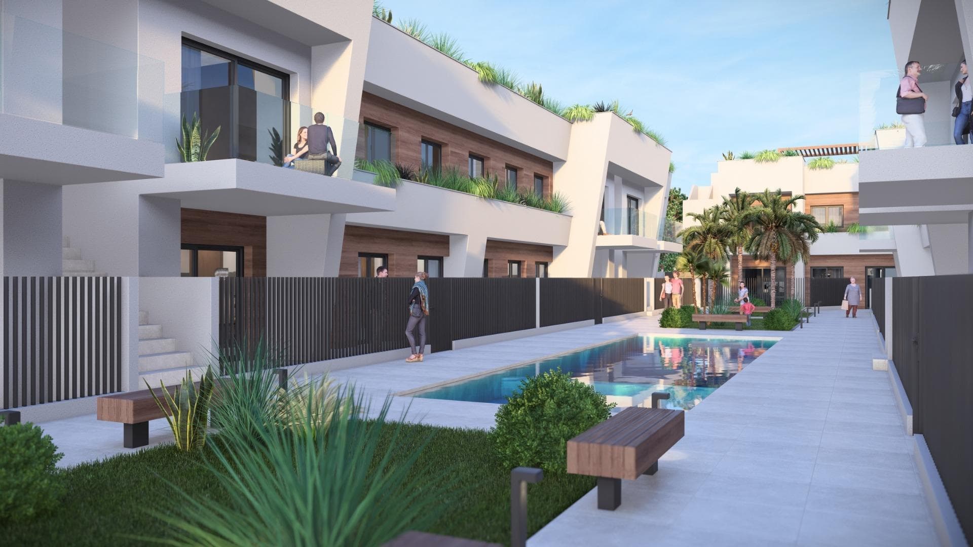 Nybygde boliger i Torre-Pacheco, Costa Cálida

Moderne bungalower med eksepsjonelle funksjoner
Oppdag et nytt boligkompleks i Torre-Pacheco, som tilbyr 24 stilige bungalower med 2 eller 3 soverom. Velg mellom boliger på bakkeplan med romslige terrasser eller i første etasje med private terrasser og solarium. Hvert solarium har en pergola, en grillplass og forsterket tak, perfekt for å installere et boblebad. Alle boligene har egen parkeringsplass og fullt installert klimaanlegg, noe som sikrer komfort året rundt.

Førsteklasses beliggenhet i Torre-Pacheco
Dette prosjektet ligger i hjertet av Torre-Pacheco, med nærhet til alle viktige fasiliteter, inkludert supermarkeder, butikker, barer og restauranter. Det livlige sentrum, med sin sjarmerende spanske atmosfære, ligger innen gangavstand. For strandelskere ligger fantastiske Mar Menor bare en 10-minutters kjøretur unna, med gyllen sand og krystallklart vann.

Nyt fellesskapets enestående fasiliteter
Komplekset har et vakkert anlagt fellesområde med frodige hager og et glitrende basseng, som gir et fredelig tilfluktssted for å slappe av og koble av. Områdets solrike klima, med gjennomsnittlig 320 soldager i året, kompletterer disse uteområdene perfekt.

Omgitt av prisbelønte golfbaner
Torre-Pacheco er et paradis for golfspillere, omgitt av noen av de mest anerkjente golfbanene i Spania. Disse banene ligger bare en kort kjøretur unna, noe som gjør det til et ideelt sted for golfentusiaster.

Strategiske forbindelser til viktige destinasjoner
Murcia internasjonale lufthavn: 20 km (ca. 20 minutter med bil).
Togstasjon: Bare 700 meter unna, og tilbyr praktiske reisealternativer.
Kjøpesentre: Flere store shoppingkomplekser innenfor en radius på 15 km.
Strender: De vakre strendene på Costa Cálida ligger bare 10 km unna.
Havner og marinaer: Den nærmeste marinaen ligger rundt 12 km unna, perfekt for båtliv og vannsport.

En sunnere livsstil venter
Costa Cálida-regionen er kjent for sin eksepsjonelle livskvalitet. Med lav luftfuktighet, ren luft og et subtropisk klima er dette området et av de sunneste i Spania. Den perfekte kombinasjonen av naturlig skjønnhet, havbris og rikelig med sollys gjør Torre-Pacheco til et svært ettertraktet reisemål.

Handle nå for å sikre deg drømmehuset ditt
Ikke gå glipp av denne muligheten til å eie et moderne hjem med førsteklasses beliggenhet. Kontakt oss i dag for å lære mer om dette utrolige prosjektet eller for å avtale en visning!