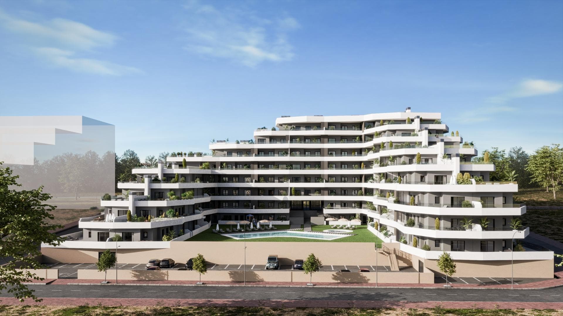 Oppdag det moderne livet i det nye boligprosjektet i San Miguel de Salinas

Romslige leiligheter med fantastiske fasiliteter
Dette nybygde boligkomplekset i San Miguel de Salinas tilbyr moderne 2- og 3-romsleiligheter med store terrasser, fordelt over syv etasjer. Det inngjerdede området tilbyr førsteklasses fasiliteter, inkludert separate svømmebassenger for voksne og barn, frodige grøntområder, en lekeplass for barn og en velværesone for voksne med en biosløyfe.

Førsteklasses beliggenhet på Costa Blanca
Dette prosjektet ligger i den sjarmerende byen San Miguel de Salinas, og har en strategisk beliggenhet på Costa Blanca. Det er innen gangavstand fra sentrum, hvor du finner alle viktige tjenester for dagliglivet, inkludert butikker, restauranter og helsetjenester.

Eiendommen ligger en kort kjøretur fra flere severdigheter:
Las Colinas og Campoamor golfbaner: Bare 7 km unna, perfekt for golfentusiaster.
Strendene i Orihuela Costa og Torrevieja: Ligger omtrent 10 km fra boligen, og tilbyr vakre sandstrender.
Kjøpesentre: Zenia Boulevard, et populært shoppingmål, ligger bare 9 km unna.
Alicante lufthavn: En praktisk kjøretur på 50 km.
Murcia Corvera lufthavn: Omtrent 55 km unna, ideelt for regionale forbindelser.

Spesifikasjoner av høy kvalitet
Alle leilighetene er designet med tanke på moderne finish og funksjonalitet:
Fullt utstyrt kjøkken med induksjonstopp og avtrekkshette.
Gjennomgående gulvbelegg av porselensfliser.
Kompakte rulleskodder for ekstra privatliv og bekvemmelighet.
Hvite, laminerte garderobeskap med overskap på soverommene.
Forhåndsinstallert klimaanlegg i stue og soverom.
Energieffektive aerotermiske varmtvannsberedere med en kapasitet på 150 liter.
I tillegg har alle leilighetene en egen parkeringsplass, og en bod er tilgjengelig mot en ekstra kostnad.

Om San Miguel de Salinas
San Miguel de Salinas er en pittoresk kommune i Vega Baja del Segura-regionen, som er en del av den livlige Valencia-regionen. Byen ligger nær grensen til Murcia, og tilbyr fantastisk utsikt over lagunene Torrevieja og La Mata, i tillegg til et fredelig og familievennlig miljø.

Ditt nye hjem venter på deg
Enten du er ute etter et feriested eller en permanent bolig, kombinerer dette nye prosjektet i San Miguel de Salinas luksus, bekvemmelighet og en uslåelig beliggenhet. Kontakt oss i dag for å planlegge et besøk og ta det første skrittet mot å eie din drømmeeiendom på Costa Blanca!