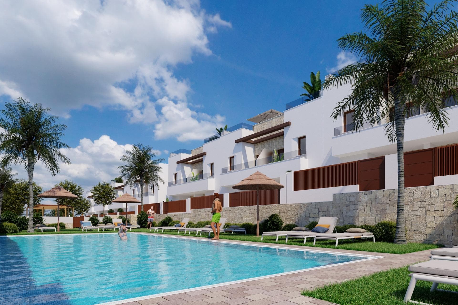Nybygde boliger i Vistabella Golf Resort, Orihuela

Eksklusivt boligprosjekt med førsteklasses beliggenhet på golfbanen
Oppdag dette nye boligprosjektet i Vistabella Golf Resort, som tilbyr 48 moderne boliger med en perfekt blanding av middelhavssjarm, varme og modernitet. Dette unike boligkomplekset består av tomannsboliger, rekkehus og eneboliger, som alle er designet for komfort, effektivitet og en eksklusiv livsstil.

En rekke boligalternativer som passer dine behov
Dette boligkomplekset tilbyr tre forskjellige typer boliger, alle med høy kvalitet og energieffektive funksjoner:

12 tomannsboliger med 2 soverom og 2 bad på ett plan.
Privat basseng og parkering på tomten.
Mulighet for å legge til et solarium mot en ekstra kostnad.
3 fotovoltaiske solcellepaneler inkludert.

30 rekkehus med 3 soverom og 3 bad.
Flere terrasser og et privat solarium.
Felles svømmebasseng, lekeplass og hageanlegg.
Aerotermisk system for energieffektivitet.

6 frittliggende villaer med 4 soverom, 3 bad og 1 gjestetoalett.
Romslige tomter på over 300 m².
Privat hage, svømmebasseng og 8 solcellepaneler.

Alle eiendommer inkluderer:
Automatiserte persienner.
Gulvvarme på badene.
Forhåndsinstallert kanalisert klimaanlegg.
Energieffektivitetssertifikat A for bærekraftig livsstil.

Bo i hjertet av Vistabella Golf Resort
Vistabella Golf Resort ligger mellom San Miguel de Salinas og Los Montesinos, i Orihuela kommune, og tilbyr en førsteklasses livsstil i naturlige omgivelser. Den 18-hulls par-72 golfbanen strekker seg over 6000 meter og har bølgende fairwayer, strategiske bunkere og naturskjønne innsjøer, noe som gjør den til en av de morsomste og mest utfordrende banene i regionen.

Vistabella Golfs klubbhus, restaurant, barer og lokale butikker ligger bare en 5-minutters spasertur unna, slik at alle daglige behov er innen rekkevidde.

Utmerkede forbindelser til viktige destinasjoner
San Miguel de Salinas og Los Montesinos - 5 km (5 minutters kjøretur).
Strendene med blått flagg i Guardamar - 15 km (15-minutters kjøretur).
Alicante lufthavn - 55 km (35 minutters kjøretur).
Corvera Murcia lufthavn - 65 km (45 minutters kjøretur).

Sikre deg ditt drømmehus på Costa Blanca
Enten du er på utkikk etter en permanent bolig, et feriehus eller en investeringseiendom, tilbyr dette prosjektet en uslåelig kombinasjon av moderne design, luksus og beliggenhet.

Kontakt oss i dag for å få mer informasjon og avtale et besøk til ditt fremtidige hjem i Vistabella Golf Resort!