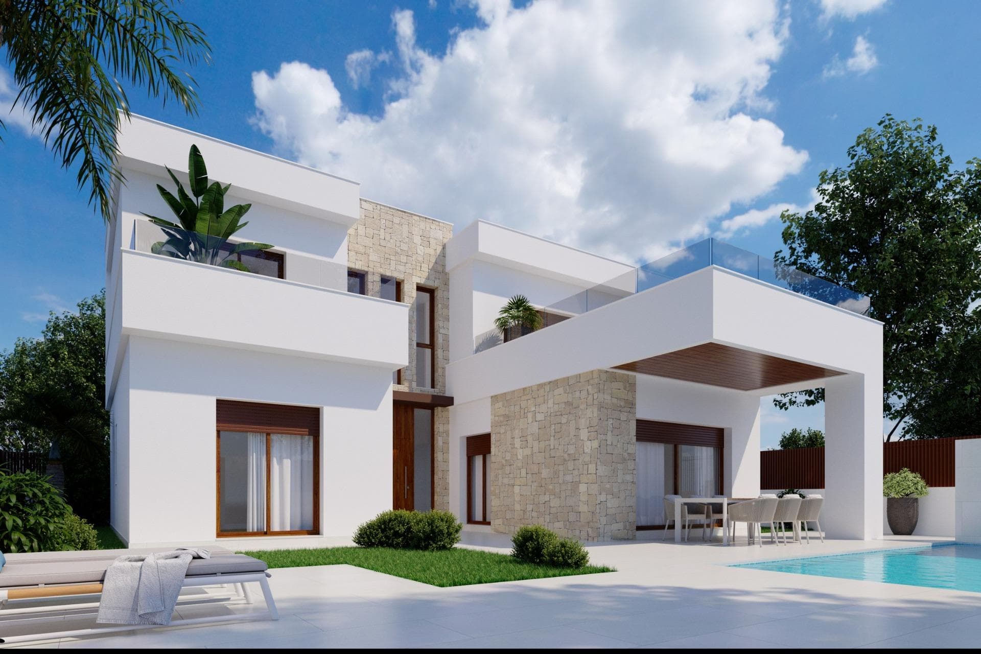 Nybygde boliger i Vistabella Golf Resort, Orihuela

Eksklusivt boligprosjekt med førsteklasses beliggenhet på golfbanen
Oppdag dette nye boligprosjektet i Vistabella Golf Resort, som tilbyr 48 moderne boliger med en perfekt blanding av middelhavssjarm, varme og modernitet. Dette unike boligkomplekset består av tomannsboliger, rekkehus og eneboliger, som alle er designet for komfort, effektivitet og en eksklusiv livsstil.

En rekke boligalternativer som passer dine behov
Dette boligkomplekset tilbyr tre forskjellige typer boliger, alle med høy kvalitet og energieffektive funksjoner:

12 tomannsboliger med 2 soverom og 2 bad på ett plan.
Privat basseng og parkering på tomten.
Mulighet for å legge til et solarium mot en ekstra kostnad.
3 fotovoltaiske solcellepaneler inkludert.

30 rekkehus med 3 soverom og 3 bad.
Flere terrasser og et privat solarium.
Felles svømmebasseng, lekeplass og hageanlegg.
Aerotermisk system for energieffektivitet.

6 frittliggende villaer med 4 soverom, 3 bad og 1 gjestetoalett.
Romslige tomter på over 300 m².
Privat hage, svømmebasseng og 8 solcellepaneler.

Alle eiendommer inkluderer:
Automatiserte persienner.
Gulvvarme på badene.
Forhåndsinstallert kanalisert klimaanlegg.
Energieffektivitetssertifikat A for bærekraftig livsstil.

Bo i hjertet av Vistabella Golf Resort
Vistabella Golf Resort ligger mellom San Miguel de Salinas og Los Montesinos, i Orihuela kommune, og tilbyr en førsteklasses livsstil i naturlige omgivelser. Den 18-hulls par-72 golfbanen strekker seg over 6000 meter og har bølgende fairwayer, strategiske bunkere og naturskjønne innsjøer, noe som gjør den til en av de morsomste og mest utfordrende banene i regionen.

Vistabella Golfs klubbhus, restaurant, barer og lokale butikker ligger bare en 5-minutters spasertur unna, slik at alle daglige behov er innen rekkevidde.

Utmerkede forbindelser til viktige destinasjoner
San Miguel de Salinas og Los Montesinos - 5 km (5 minutters kjøretur).
Strendene med blått flagg i Guardamar - 15 km (15-minutters kjøretur).
Alicante lufthavn - 55 km (35 minutters kjøretur).
Corvera Murcia lufthavn - 65 km (45 minutters kjøretur).

Sikre deg ditt drømmehus på Costa Blanca
Enten du er på utkikk etter en permanent bolig, et feriehus eller en investeringseiendom, tilbyr dette prosjektet en uslåelig kombinasjon av moderne design, luksus og beliggenhet.

Kontakt oss i dag for å få mer informasjon og avtale et besøk til ditt fremtidige hjem i Vistabella Golf Resort!