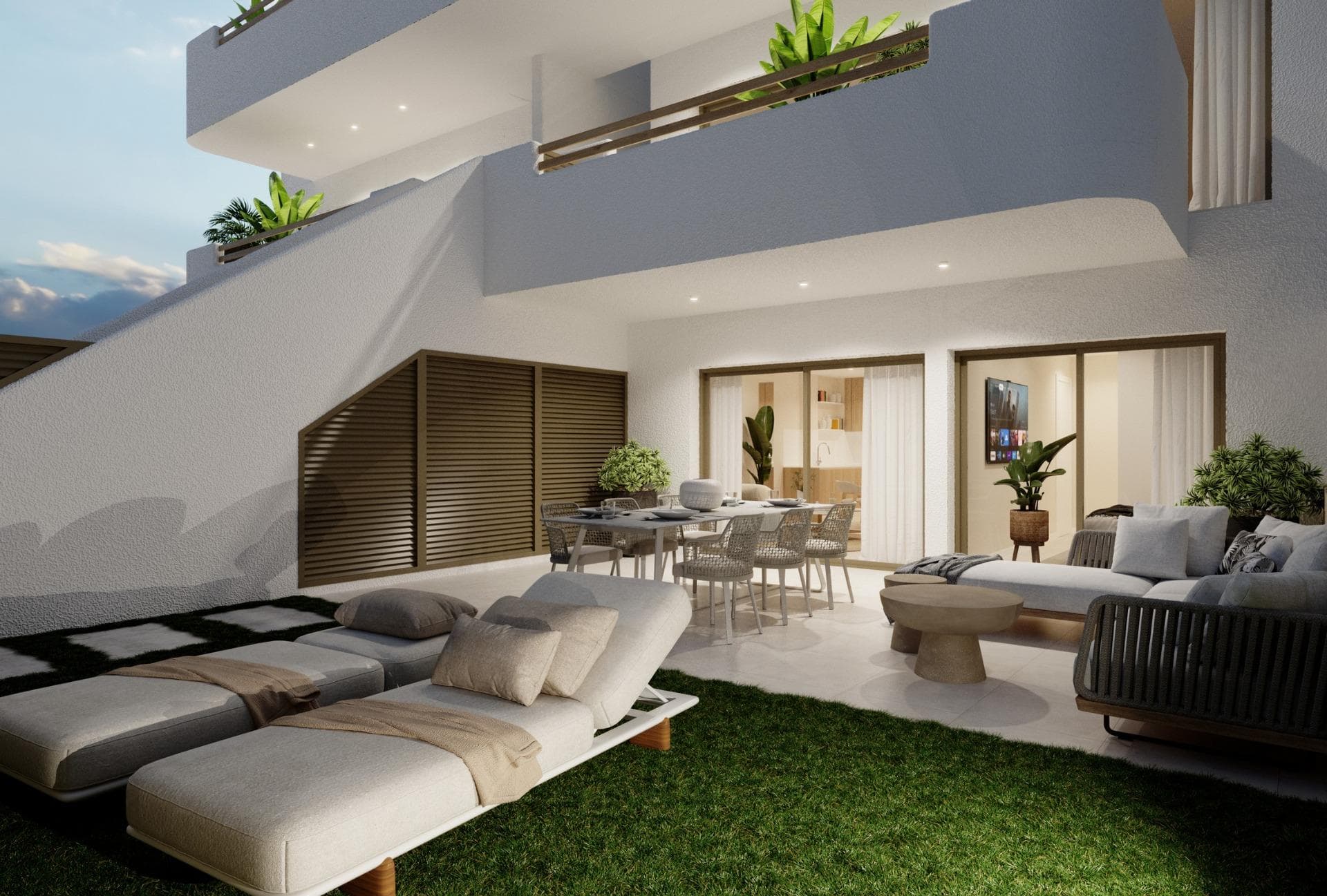 Nybygde bungalower i San Pedro del Pinatar - Moderne livsstil ved sjøen

Eksklusivt boligkompleks med moderne bungalower
Oppdag dette nye boligkomplekset med 8 moderne bungalower i San Pedro del Pinatar, et av de mest ettertraktede stedene på Costa Cálida. Disse moderne boligene har 3 soverom, 2 bad, et åpent kjøkken med en romslig stue, innebygde garderober og en privat terrasse.

Du kan velge mellom:
Bungalower i første etasje med privat hage og parkering på tomten.
Bungalower i toppetasjen med privat solarium, perfekt for å nyte middelhavsklimaet.

Funksjoner av høy kvalitet i hvert eneste hjem
Alle bungalowene har førsteklasses finish og moderne funksjoner for maksimal komfort:
Klimaanlegg inkludert.
Aerotermisk system for energieffektiv varmtvannsproduksjon.
Fullt utstyrt kjøkken med BOSCH-apparater.
Fullt utstyrt bad med møbler, speil, dusjvegger og elektrisk gulvvarme.
Elektriske skodder på alle vinduer.
LED-belysning i hele boligen, både innvendig og utvendig.

Tilleggsfunksjoner for bungalower i toppetasjen:
Aluminiumspergola for skygge og stil.
Utendørs sommerkjøkken, perfekt for underholdning.
Privat parkeringsplass og sykkelbod.

Fellesskapets fasiliteter
Beboerne i dette eksklusive komplekset kan glede seg over
Et vakkert anlagt fellesområde.
Et felles svømmebasseng hvor du kan slappe av og forfriske deg.

Førsteklasses beliggenhet i San Pedro del Pinatar
San Pedro del Pinatar er en privilegert kystby som ligger mellom Mar Menor og Middelhavet. Byen er kjent for sine strender, naturlige gjørmebad og utmerkede nautiske fasiliteter, inkludert marinaer og yachtklubber. Området er et paradis for vannsportentusiaster og tilbyr en avslappet middelhavslivsstil med alle viktige tjenester i nærheten.

San Pedro del Pinatar har et etablert helårssamfunn med tilgang til idrettsanlegg, innendørs svømmebasseng og et livlig sosialt liv, takket være det milde vinterklimaet i regionen. Det berømte Lo Pagán-området har vokst betydelig, og tilbyr et komplett utvalg av fasiliteter, butikker, restauranter og underholdningsmuligheter.

Avstander til viktige severdigheter
Dos Mares kjøpesenter - 5 minutter.
Mar Menor-strendene - 10 minutter.
Murcia-Corvera lufthavn - 30 minutter.
Alicante lufthavn - 1 time.

Invester i kvalitet og livsstil
Disse moderne bungalowene tilbyr en eksepsjonell mulighet til å eie et hjem i et av de mest ettertraktede områdene på Costa Cálida. Enten det er som feriebolig, investering eller permanent bolig, er dette din sjanse til å omfavne middelhavsstilen.

Kontakt oss i dag for å planlegge et besøk og sikre deg ditt drømmehus i San Pedro del Pinatar!