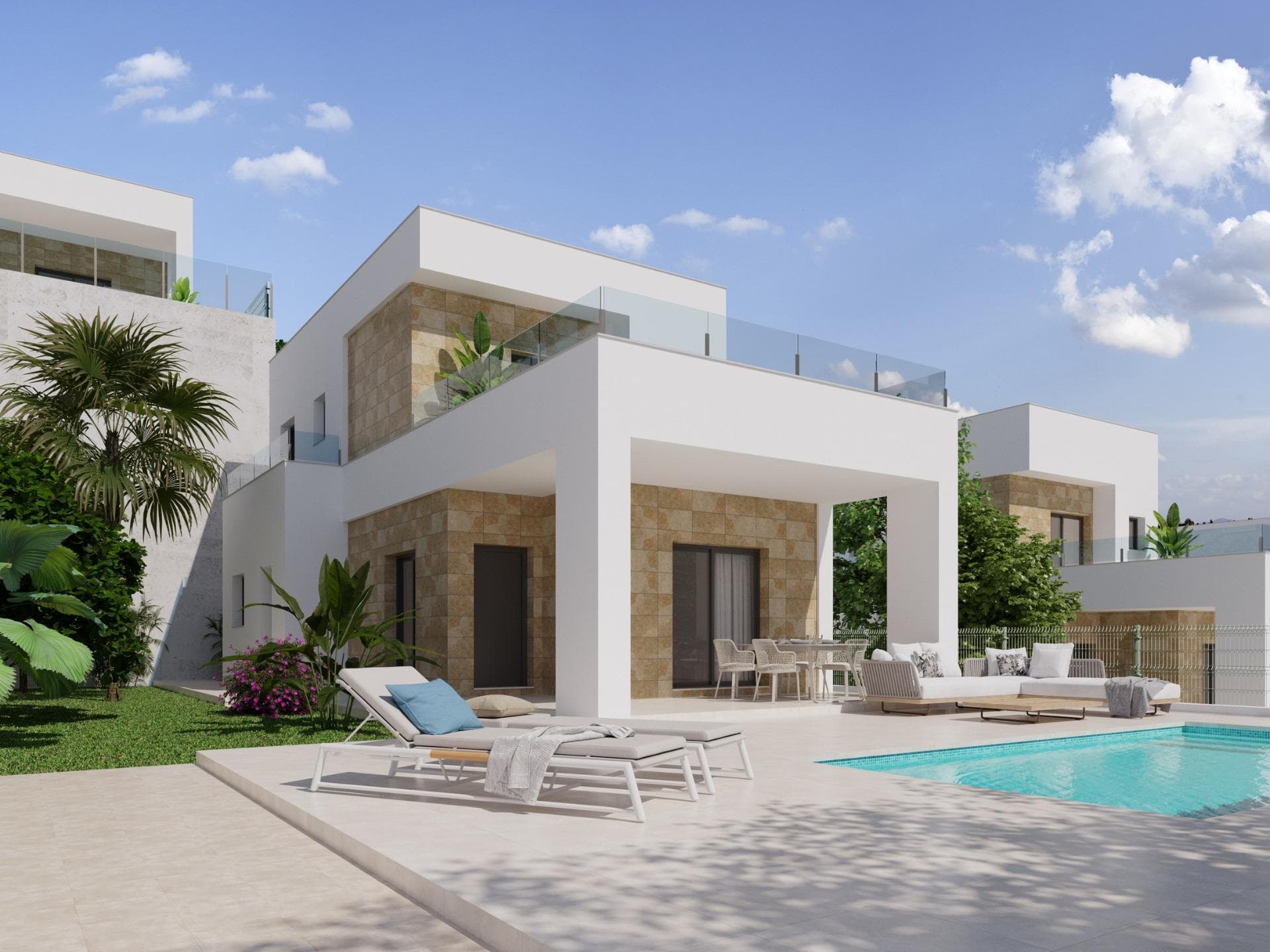 Fantastiske nybyggede villaer i Polop med havutsikt

Moderne villaer med romslige tomter og private bassenger
Oppdag disse eksklusive nybygde villaene i Polop, som ligger på store tomter fra 351 m². Disse boligene tilbyr en perfekt blanding av moderne design, komfort og fantastisk havutsikt. Hver villa har et privat svømmebasseng på 7x3 meter med solterrasse, en stor terrasse og veranda samt privat parkeringsplass, noe som gjør dem til det ideelle tilfluktsstedet for deg som søker både ro og luksus.

To villamodeller som passer til din livsstil
Kjøperne kan velge mellom to ulike villamodeller, som er tilgjengelige i én eller to etasjer. For de som ønsker å maksimere uteområdet sitt, er det mulig å velge et privat solarium med panoramautsikt over havet - det perfekte stedet for å nyte Middelhavssolen som skinner over regionen det meste av året.

Høy kvalitet og energieffektivitet
Disse villaene er bygget med materialer av topp kvalitet og moderne finish, noe som sikrer komfort og energieffektivitet:
Motoriserte persienner i stue, kjøkken og soverom.
Gulvvarme på alle bad.
Forhåndsinstallert luftkondisjonering med kanaler for komfort året rundt.
Hage i middelhavsstil, designet for lite vedlikehold.
Forsterket sikkerhetsinngangsdør for ekstra trygghet.
Aerotermisk system for varmtvannsforsyning.
Tre solcellepaneler som bidrar til et A-klassifisert energieffektivitetssertifikat.

Førsteklasses beliggenhet i Polop, nær kysten
Polop er en sjarmerende middelhavsby i Marina Baja-regionen, nordøst for Alicante. Byen er kjent for sin rike historie, livlige gastronomi og fantastiske naturomgivelser, og tilbyr en fredelig livsstil samtidig som den ligger nær kysten.

Nærliggende severdigheter:
Polop til Benidorm - 15 minutter med bil (kjent for strender, shopping og natteliv).
Polop til Altea - 15 minutter med bil (kjent for sin historiske gamleby og marina).
Polop til Alicante by - 30 minutter.
Alicante internasjonale lufthavn - 40 minutter.
La Nucía - 5 minutter (kjent for idrettsanlegg i verdensklasse).
Nærmeste strand - 8 km.

Den perfekte kombinasjonen av natur og bekvemmelighet
Med enkel tilgang til motorveien AP-7 har beboerne rask forbindelse til alle de store byene langs Costa Blanca. Polop tilbyr også naturskjønne turstier, noe som gjør det til et utmerket valg for naturelskere og friluftsentusiaster.

Sikre deg drømmehuset ditt i dag! Kontakt oss for mer informasjon eller for å avtale et besøk.