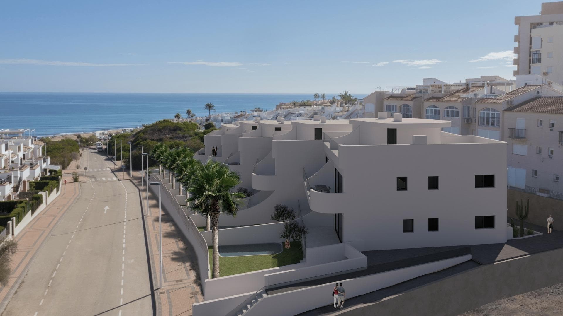Nybygde bungalower med havutsikt i La Mata, Torrevieja

Privilegert beliggenhet 300 meter fra stranden
Dette eksklusive nybygget ligger i La Mata i Torrevieja, et av de mest ettertraktede områdene på Costa Blanca. Bare 300 meter fra stranden ligger dette prosjektet i et eksepsjonelt naturskjønt område med panoramautsikt over sjøen og lett tilgang til alle viktige fasiliteter.

La Mata er et livlig område med en spesiell sjarm, omgitt av promenader, restauranter, kafeer og supermarkeder, noe som gjør det til det perfekte reisemålet både for helårsboende og for å nyte et andre hjem ved sjøen.

Moderne design og energieffektivitet
Dette prosjektet skiller seg ut med sin elegante middelhavsarkitektur med et avantgardistisk preg. Det er designet i henhold til Passivhaus-standarden, noe som garanterer en bærekraftig konstruksjon som gir maksimal termisk komfort og energieffektivitet, noe som reduserer forbruket og miljøpåvirkningen.

Boligene har høy kvalitet, romslige rom og rikelig med naturlig lys, noe som gir en perfekt balanse mellom design og funksjonalitet.

Boligalternativer for alle livsstiler
Leilighetene i første etasje har en stor privat hage med havutsikt og nok plass til et privat svømmebasseng. De har også en halvkjeller med mulighet for å legge til flere soverom.
Leiligheter i toppetasjen med stor balkong, privat solarium og spektakulær havutsikt, perfekt for å nyte middelhavssolen.

Eksklusive fellesområder
Dette boligkomplekset tilbyr områder som er designet for komfort og avslapning:

Felles evighetsbasseng, ideelt for avkjøling med panoramautsikt.
Underjordisk parkeringsplass inkludert i hver eiendom.

Nærhet til interessante steder
La Mata-stranden - 300 m.
Torrevieja sentrum - 6 km.
Parque Natural de las Lagunas de La Mata-Torrevieja - 2 km.
La Marquesa golfbane - 15 km.
Alicante flyplass - 40 km (ca. 40 min).
Murcia flyplass - 65 km (ca. 1 time).

Ditt hjem på Costa Blanca venter på deg
Hvis du er ute etter en luksusleilighet med havutsikt, i en privilegert beliggenhet og med alle fasiliteter, er denne boligen det beste alternativet. Kontakt oss i dag for mer informasjon og for å avtale visning.