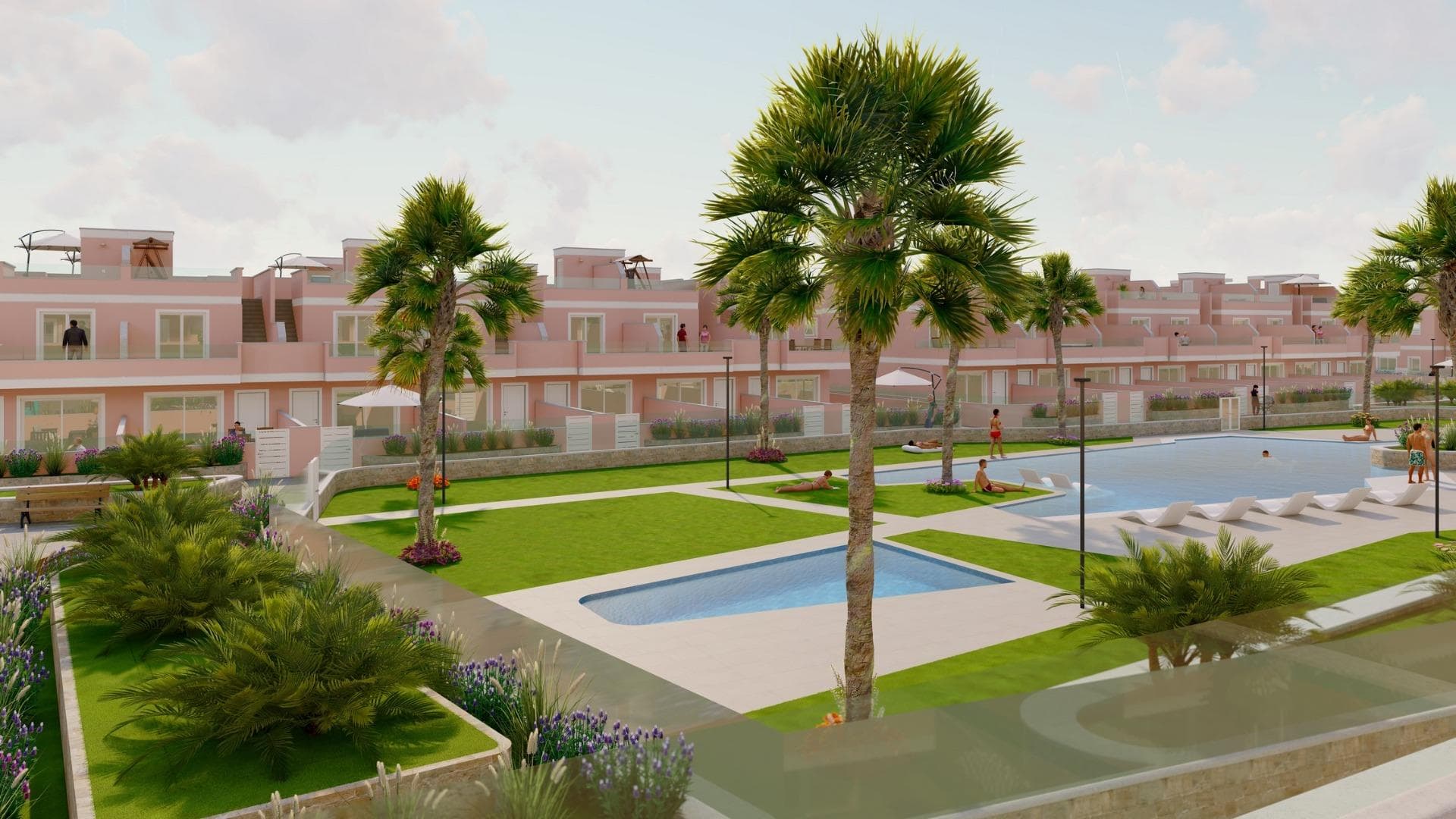 Eksklusivt nytt boligprosjekt i Pilar de la Horadada, Costa Blanca, Spania

Moderne boliger nær sjøen
Oppdag dette nye boligkomplekset i Pilar de la Horadada, en privilegert beliggenhet på Costa Blanca. Dette prosjektet ligger bare 2 km fra stranden, og tilbyr et bredt utvalg av boliger med 3 soverom og 2 bad, med privat parkering inkludert i prisen.

Prosjektet har romslige fellesområder, inkludert et felles svømmebasseng, anlagte hager og et lekeområde for barn, ideelt for hele familien.

Ulike typologier som passer din livsstil
Dette prosjektet tilbyr ulike boalternativer:

Leiligheter i første etasje med private hager.
Leiligheter i mellometasjen med store terrasser.
Toppleiligheter med privat solarium.
Bungalower i første etasje med privat hage.
Bungalower i toppetasjen med privat hage og solarium.
Rekkehus og tomannsboliger med hage og solarium.
Alle boligene er designet i en moderne og funksjonell stil, med materialer av høy kvalitet og moderne utførelser.

Utstyr og kvaliteter
Eiendommene er utstyrt med:

Forhåndsinstallasjon av kanalisert klimaanlegg.
Utvendig aluminiumsramme med termosperre og doble vinduer.
Forsterket inngangsdør for økt sikkerhet.
Aerotermisk system for effektiv varmtvannsproduksjon.
Innebygde garderober med LED-belysning.
Baderomsmøbler og skjermer inkludert.

Pilar de la Horadada: Et privilegert sted å bo i
Pilar de la Horadada er en kystby i den sørlige enden av Costa Blanca, med et eksepsjonelt klima og en utmerket livskvalitet. Den livlige hovedgaten tilbyr et bredt utvalg av butikker, supermarkeder, restauranter og viktige tjenester.

Bare 5 minutters kjøring unna finner du de fantastiske strendene Torre de la Horadada og Mil Palmeras, med gyllen sand og en nydelig strandpromenade. I tillegg har området sykkelstier, turstier og flere sportsaktiviteter.

Avstander til viktige punkter
Lo Romero golfbane - 5 km (10 minutters kjøring).
Corvera lufthavn (Murcia) - 40 km (40 minutter med bil).
Alicante lufthavn - 55 km (55 minutter med bil).
Zenia Boulevard kjøpesenter - 15 km (15 minutter med bil).
Torre de la Horadada Marina - 3 km (5 minutter med bil).

Be om mer informasjon i dag
Ikke gå glipp av denne muligheten til å kjøpe en splitter ny eiendom i et av de beste områdene på Costa Blanca. Kontakt oss nå for mer informasjon og for å avtale visning.