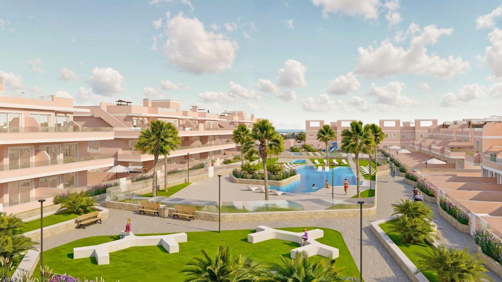 Eksklusivt nytt boligprosjekt i Pilar de la Horadada, Costa Blanca, Spania

Moderne boliger nær sjøen
Oppdag dette nye boligkomplekset i Pilar de la Horadada, en privilegert beliggenhet på Costa Blanca. Dette prosjektet ligger bare 2 km fra stranden, og tilbyr et bredt utvalg av boliger med 3 soverom og 2 bad, med privat parkering inkludert i prisen.

Prosjektet har romslige fellesområder, inkludert et felles svømmebasseng, anlagte hager og et lekeområde for barn, ideelt for hele familien.

Ulike typologier som passer din livsstil
Dette prosjektet tilbyr ulike boalternativer:

Leiligheter i første etasje med private hager.
Leiligheter i mellometasjen med store terrasser.
Toppleiligheter med privat solarium.
Bungalower i første etasje med privat hage.
Bungalower i toppetasjen med privat hage og solarium.
Rekkehus og tomannsboliger med hage og solarium.
Alle boligene er designet i en moderne og funksjonell stil, med materialer av høy kvalitet og moderne utførelser.

Utstyr og kvaliteter
Eiendommene er utstyrt med:

Forhåndsinstallasjon av kanalisert klimaanlegg.
Utvendig aluminiumsramme med termosperre og doble vinduer.
Forsterket inngangsdør for økt sikkerhet.
Aerotermisk system for effektiv varmtvannsproduksjon.
Innebygde garderober med LED-belysning.
Baderomsmøbler og skjermer inkludert.

Pilar de la Horadada: Et privilegert sted å bo i
Pilar de la Horadada er en kystby i den sørlige enden av Costa Blanca, med et eksepsjonelt klima og en utmerket livskvalitet. Den livlige hovedgaten tilbyr et bredt utvalg av butikker, supermarkeder, restauranter og viktige tjenester.

Bare 5 minutters kjøring unna finner du de fantastiske strendene Torre de la Horadada og Mil Palmeras, med gyllen sand og en nydelig strandpromenade. I tillegg har området sykkelstier, turstier og flere sportsaktiviteter.

Avstander til viktige punkter
Lo Romero golfbane - 5 km (10 minutters kjøring).
Corvera lufthavn (Murcia) - 40 km (40 minutter med bil).
Alicante lufthavn - 55 km (55 minutter med bil).
Zenia Boulevard kjøpesenter - 15 km (15 minutter med bil).
Torre de la Horadada Marina - 3 km (5 minutter med bil).

Be om mer informasjon i dag
Ikke gå glipp av denne muligheten til å kjøpe en splitter ny eiendom i et av de beste områdene på Costa Blanca. Kontakt oss nå for mer informasjon og for å avtale visning.