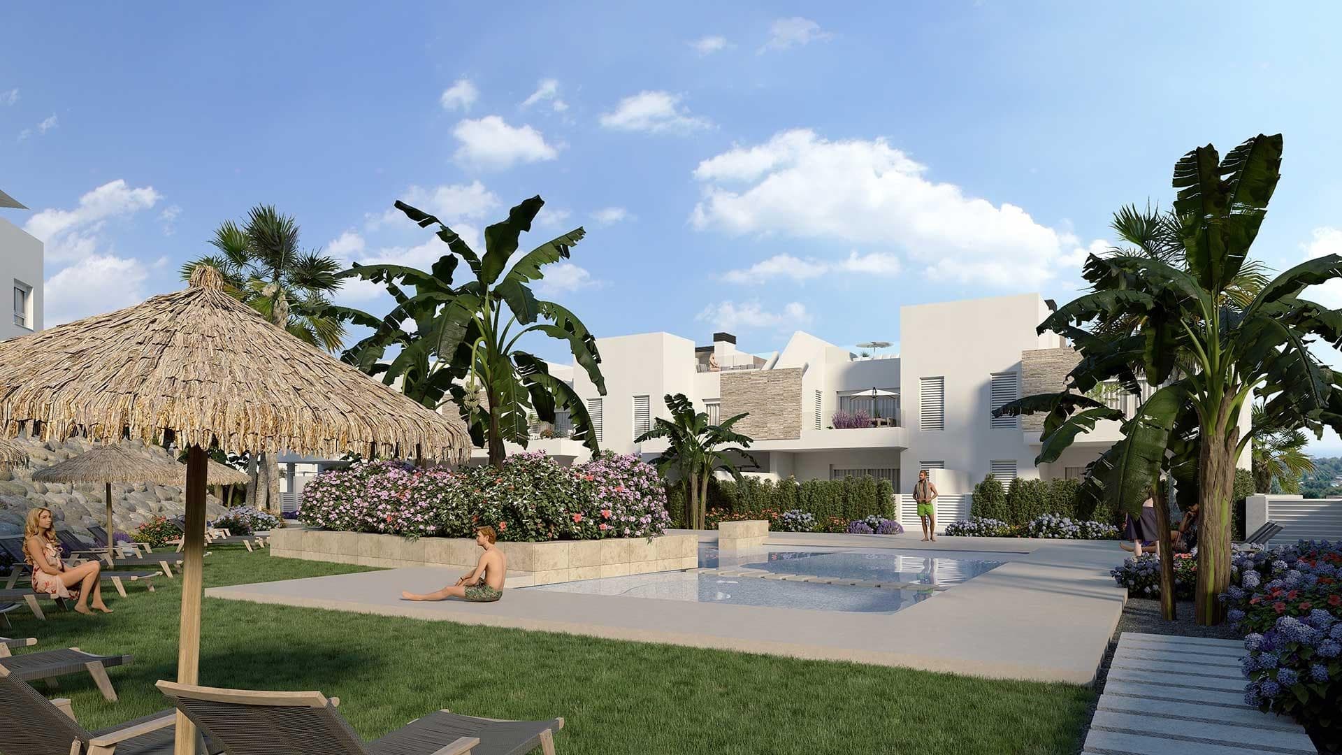 Nye bungalower i La Finca Golf, Algorfa - Luksus og natur på Costa Blanca

Eksklusivt boligkompleks i golfomgivelser
Dette nye boligkomplekset ligger i det prestisjetunge feriestedet La Finca Golf i Algorfa, og tilbyr en unik mulighet til å nyte et hjem i hjertet av Costa Blanca sør. Dette komplekset er designet for å gi komfort, eksklusivitet og en uovertruffen forbindelse med naturen, og har moderne bungalower omgitt av store grøntområder og et spektakulært felles svømmebasseng.

La Finca Golf er en privilegert enklave som kombinerer ro og førsteklasses tjenester, ideelt for dem som ønsker en avslappet livsstil med lett tilgang til regionens viktigste attraksjoner.

Moderne design og boalternativer
Dette prosjektet tilbyr bungalower med 2 og 3 soverom, designet i moderne stil og med materialer av høy kvalitet. Alle boligene har

2 komplette bad.
Åpen kjøkkenløsning integrert i stuen.
Innebygde garderober i alle soverom.
Elektriske persienner i soverom og stue.
Fullt installert kanalisert klimaanlegg.

Distribusjonsalternativer:
Første etasje med privat hage, ideell for de som ønsker mer uteplass.
Øverste etasje med privat terrasse og solarium, perfekt for å nyte middelhavsklimaet og panoramautsikten.
Det er også mulighet til å kjøpe en underjordisk parkeringsplass og bod mot en ekstra kostnad.

Privilegert beliggenhet og gode forbindelser
Dette eksklusive boligprosjektet ligger i La Finca Golf, Algorfa, i det vakre Vega Baja. Den strategiske beliggenheten gjør at du kan nyte roen ved å spille golf, samtidig som du har nærhet til alle viktige fasiliteter.

Avstander til de viktigste severdighetene:

Strendene i Guardamar del Segura - 15 km (15 minutters kjøring).
Alicante lufthavn - 35 km (35 minutters kjøretur).
Nærliggende byer - Almoradí, Benijófar og Ciudad Quesada innen få minutters kjøring.
Kjøpesentre i Torrevieja og Orihuela Costa - 15 minutters kjøretur.

En unik mulighet for investering eller bolig
Enten det er som permanent bolig, feriebolig eller investeringseiendom, tilbyr disse nye bungalowene på La Finca Golf en perfekt kombinasjon av design, beliggenhet og livskvalitet på Costa Blanca.

Kontakt oss i dag for mer informasjon eller for å avtale en visning.