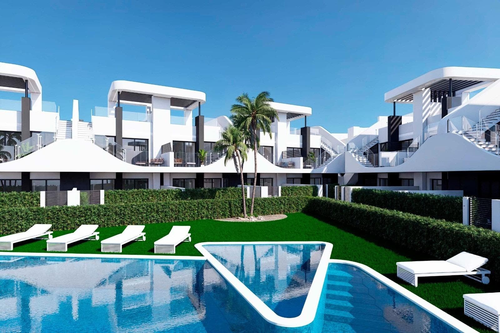 Complejo Residencial de Nueva Construcción en San Fulgencio

Apartamentos contemporáneos con características excepcionales
Descubra esta nueva promoción residencial en San Fulgencio, que ofrece apartamentos de 2 y 3 dormitorios diseñados para ofrecer confort, estilo y comodidad. El complejo cuenta con:

Plantas bajas con jardín privado
Áticos con solarium privado, pérgolas, tomas de corriente y tomas de agua.

Cada propiedad incluye una plaza de aparcamiento privado, y el desarrollo cuenta con una piscina comunitaria de estilo mediterráneo con una lámina de agua de 85 m², rodeado de hermosos jardines.

Acabados de alta calidad y diseño moderno
Estas viviendas están construidas con materiales de primera calidad y elementos modernos para garantizar la eficiencia energética y un alto nivel de vida:

Persianas eléctricas en dormitorios
Carpintería exterior de doble acristalamiento con rotura de puente térmico
Cuartos de baño totalmente equipados con tocadores, espejos y mamparas de ducha
Iluminación LED en toda la vivienda
Preinstalación de aire acondicionado por conductos para climatización

Ubicación privilegiada cerca de playas, golf y servicios
San Fulgencio es una encantadora ciudad española con una selección de restaurantes, tiendas y servicios esenciales a poca distancia. Su estratégica ubicación ofrece un rápido acceso a algunas de las mejores atracciones de la Costa Blanca:

Aeropuerto Internacional de Alicante-Elche - 30 km (30 min)
Playa de La Marina - 7 km (10 min)
Guardamar del Segura - 10 km (12 min)
Campo de Golf La Marquesa (Ciudad Quesada) - 6 km (8 min)
Torrevieja centro ciudad - 18 km (20 min)
Centros comerciales, restaurantes y opciones de ocio - a poca distancia en coche

El hogar ideal para vivir en la costa
Esta nueva promoción en San Fulgencio es perfecta para aquellos que buscan una casa de vacaciones moderna, una propiedad de inversión o una residencia permanente en la Costa Blanca. Con su excelente ubicación cerca de la playa, campos de golf y servicios esenciales, ofrece un estilo de vida tranquilo pero bien comunicado.

No pierda la oportunidad de ser propietario de una vivienda a estrenar en San Fulgencio. ¡Póngase en contacto con nosotros hoy mismo para obtener más detalles o para programar una visita!